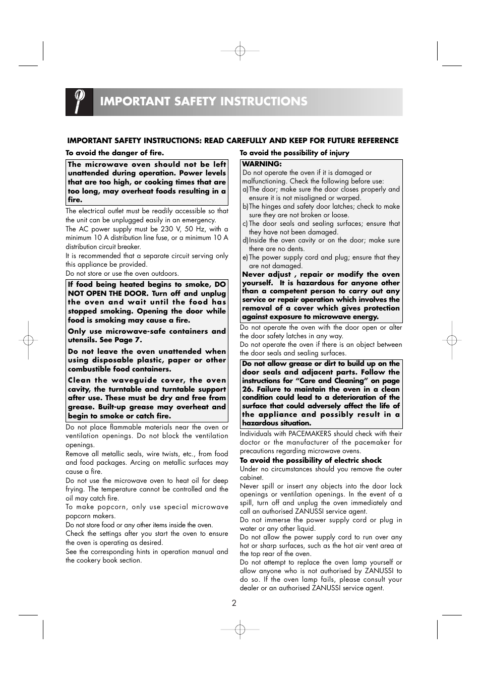 Important safety instructions | Zanussi ZM176ST User Manual | Page 4 / 39