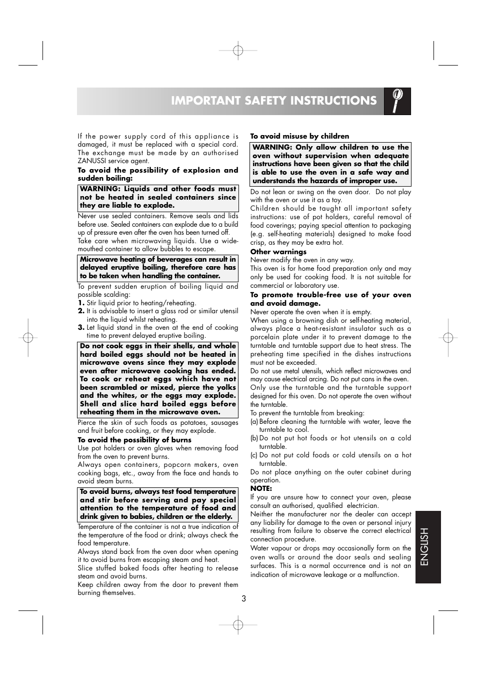 Important safety instructions, English | Zanussi ZM176ST User Manual | Page 5 / 39