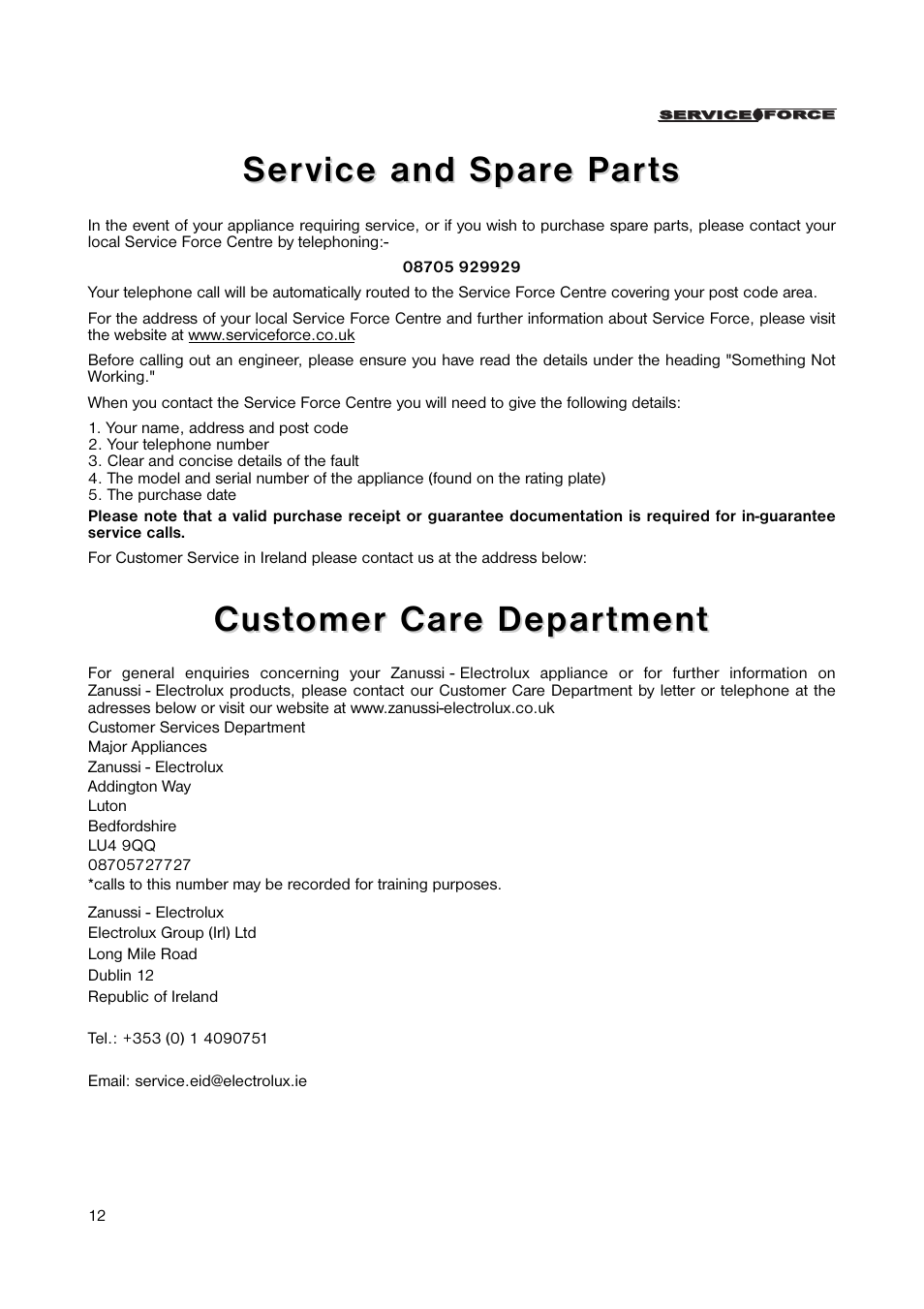 Zanussi ZUT 125W User Manual | Page 12 / 20