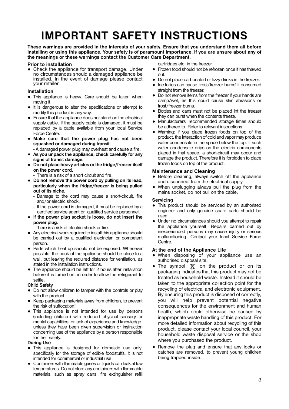 Impor | Zanussi ZUT 125W User Manual | Page 3 / 20