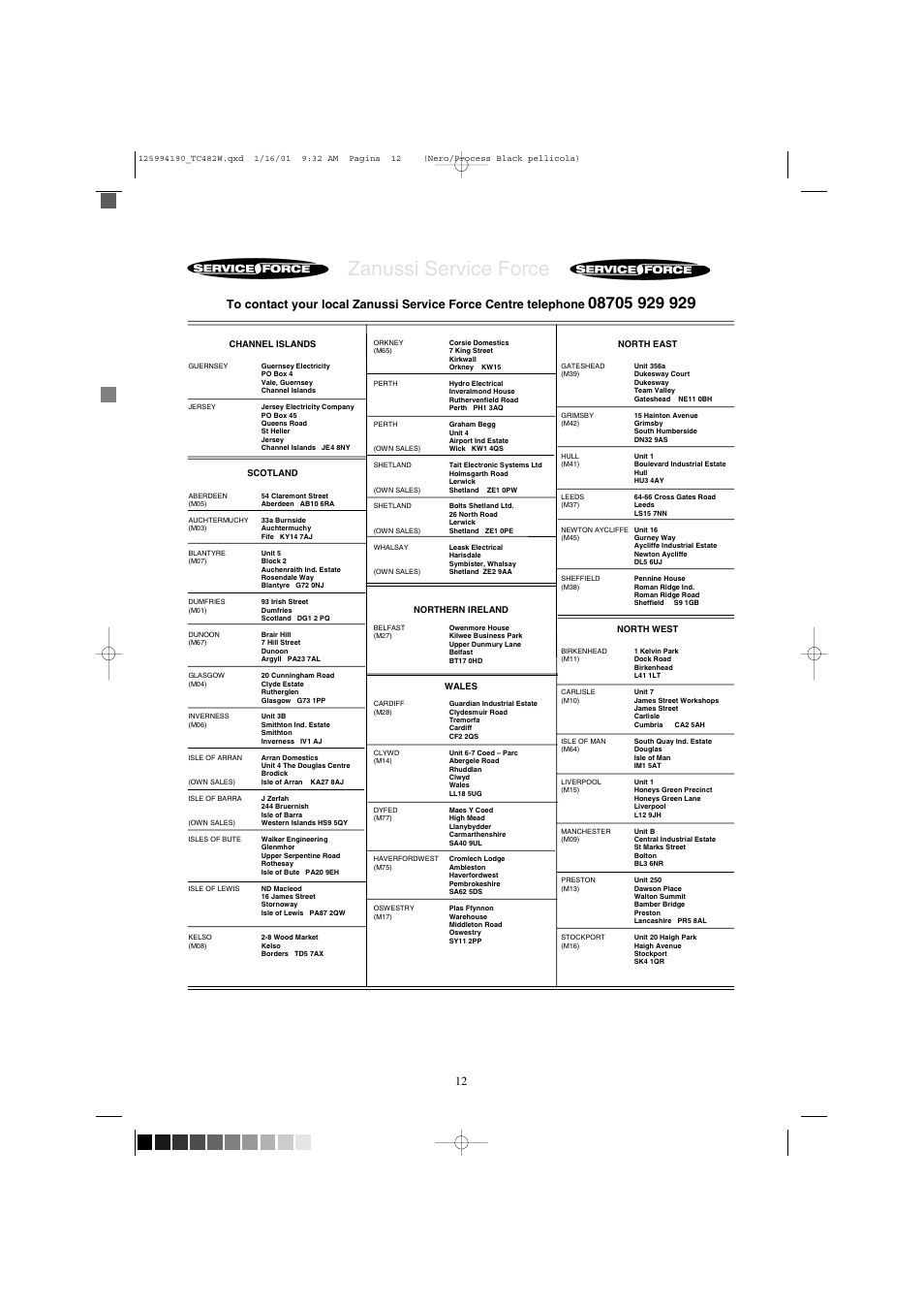 Zanussi service force | Zanussi TC 482 W User Manual | Page 12 / 18