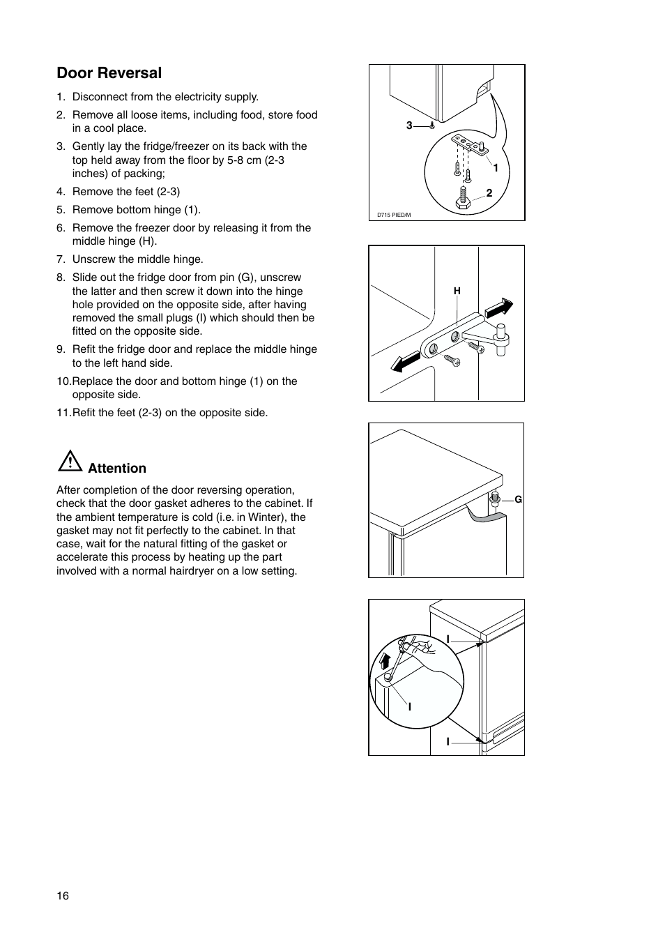 Door reversal | Zanussi ZRB 2530 W User Manual | Page 16 / 20