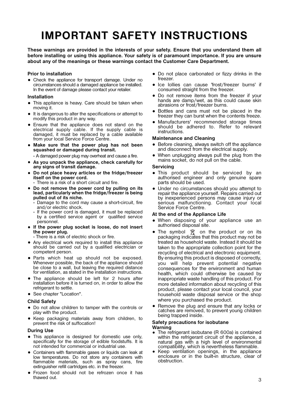 Impor | Zanussi ZUC 053W User Manual | Page 3 / 16