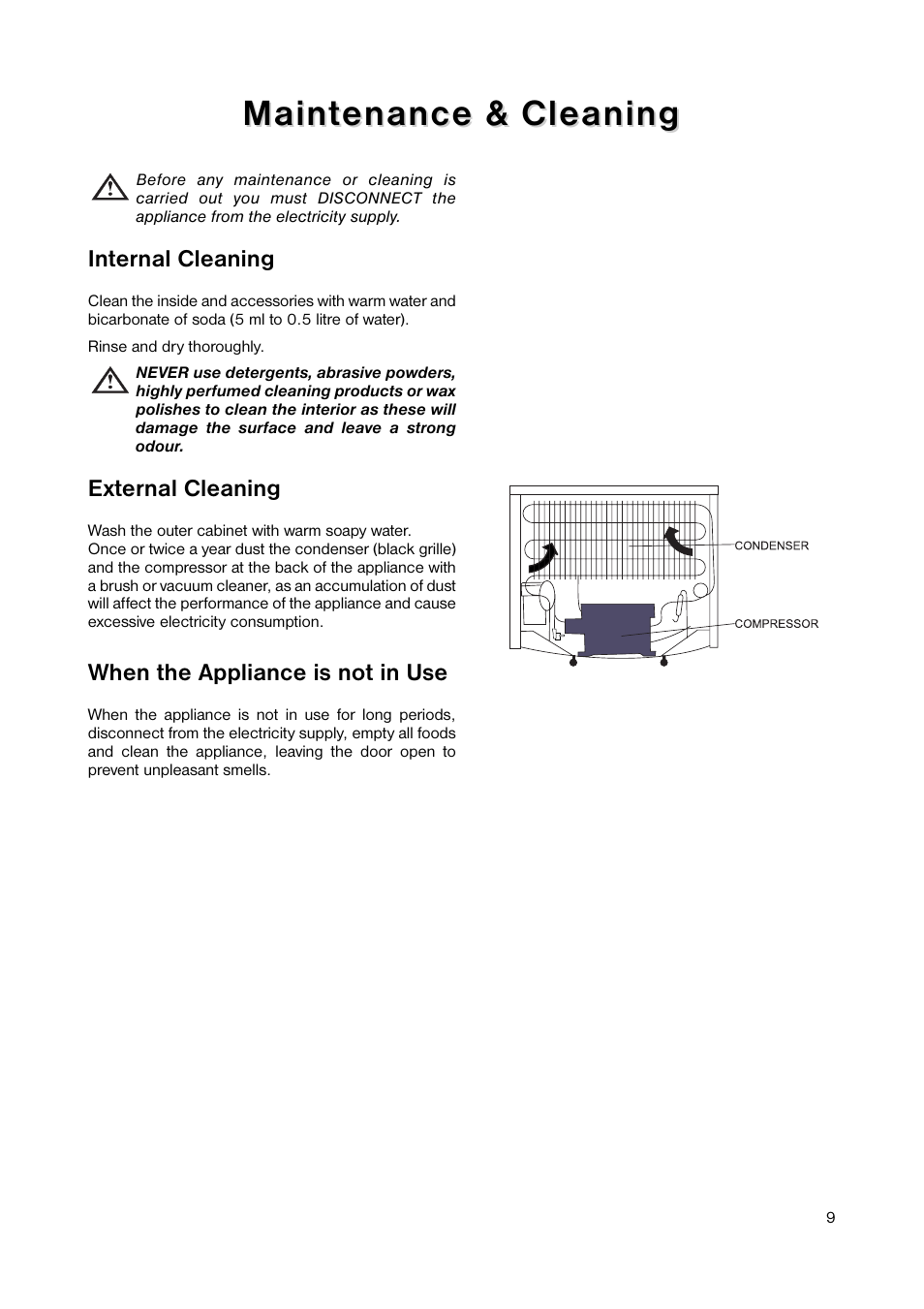 Maint, Maint enance & cleaning enance & cleaning | Zanussi ZUC 053W User Manual | Page 9 / 16