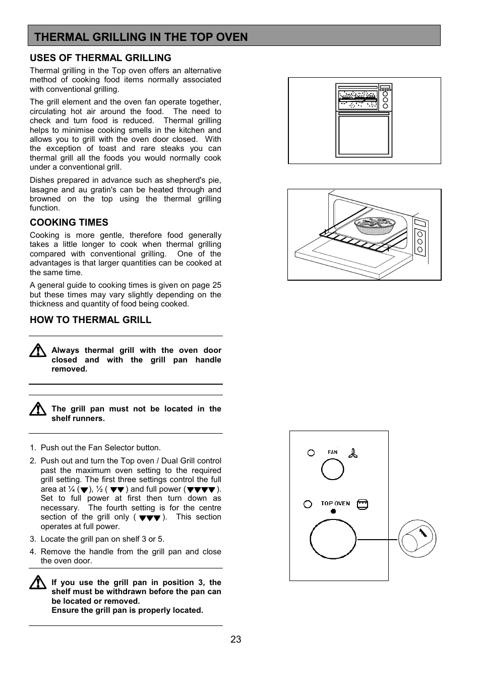 Thermal grilling in the top oven | Zanussi ZHQ 575 User Manual | Page 23 / 60