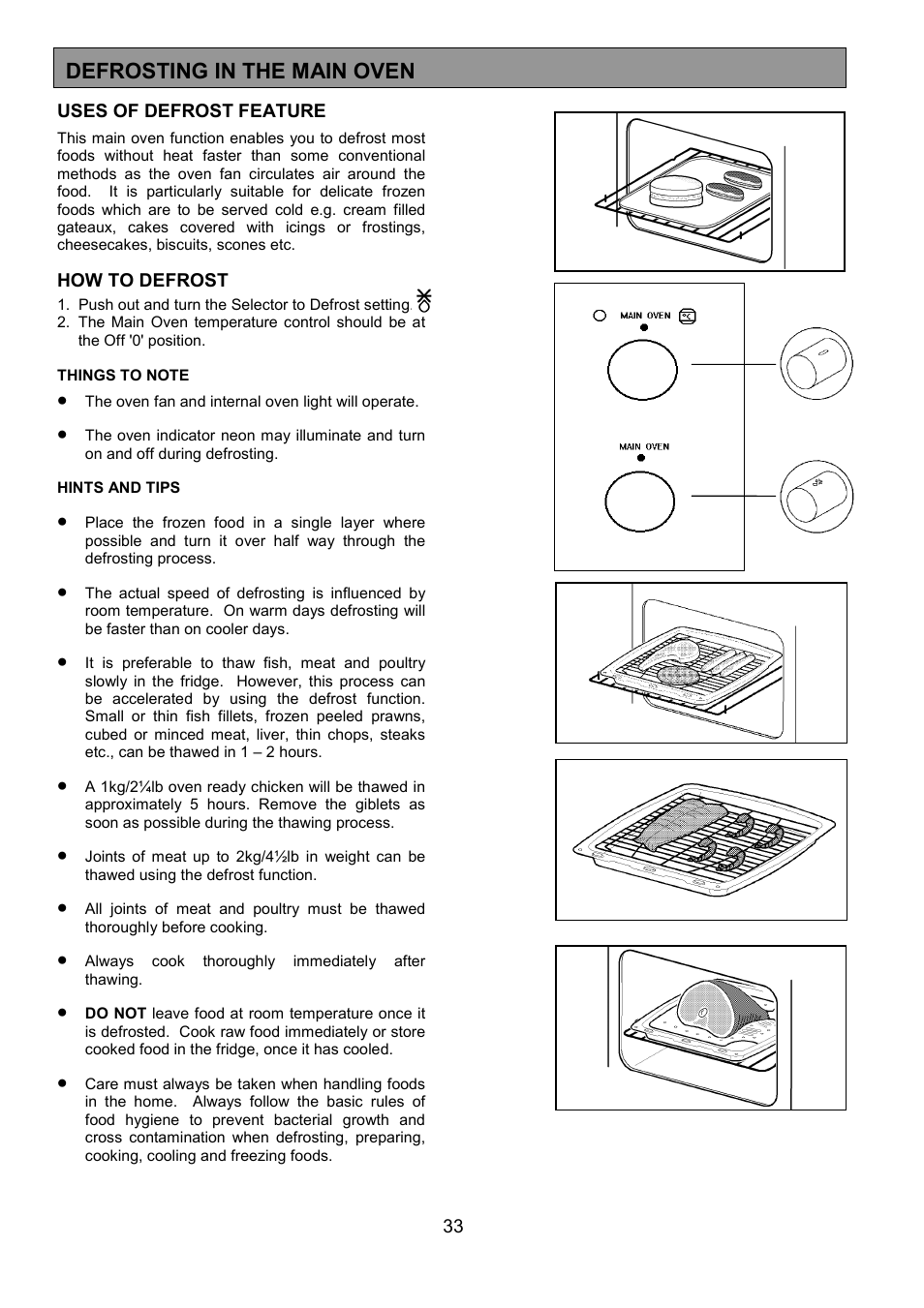 Defrosting in the main oven | Zanussi ZHQ 575 User Manual | Page 33 / 60