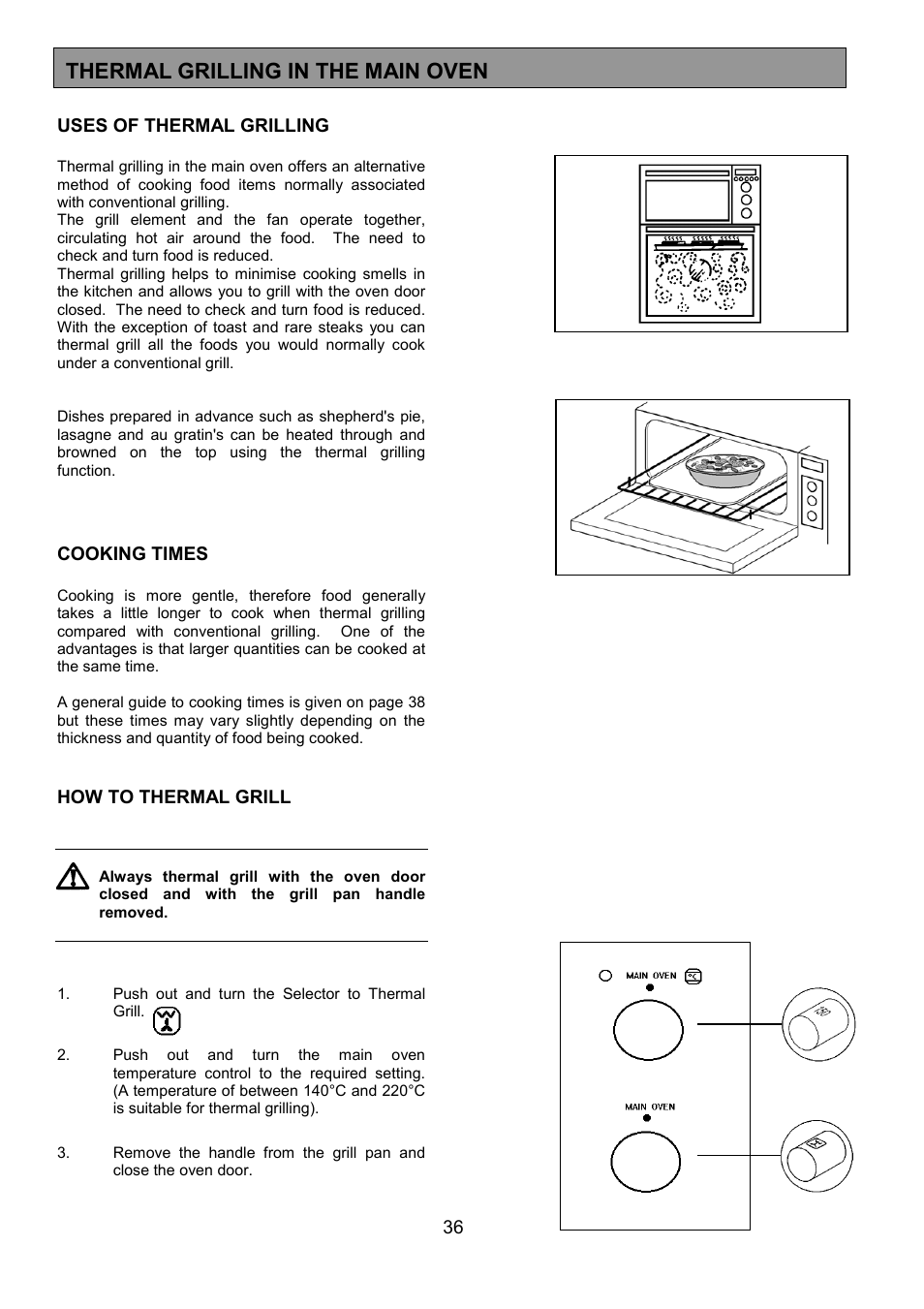 Thermal grilling in the main oven | Zanussi ZHQ 575 User Manual | Page 36 / 60