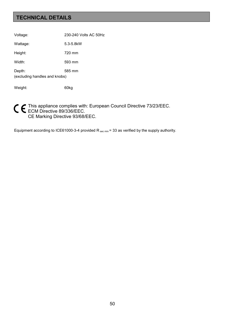 Technical details | Zanussi ZHQ 575 User Manual | Page 50 / 60