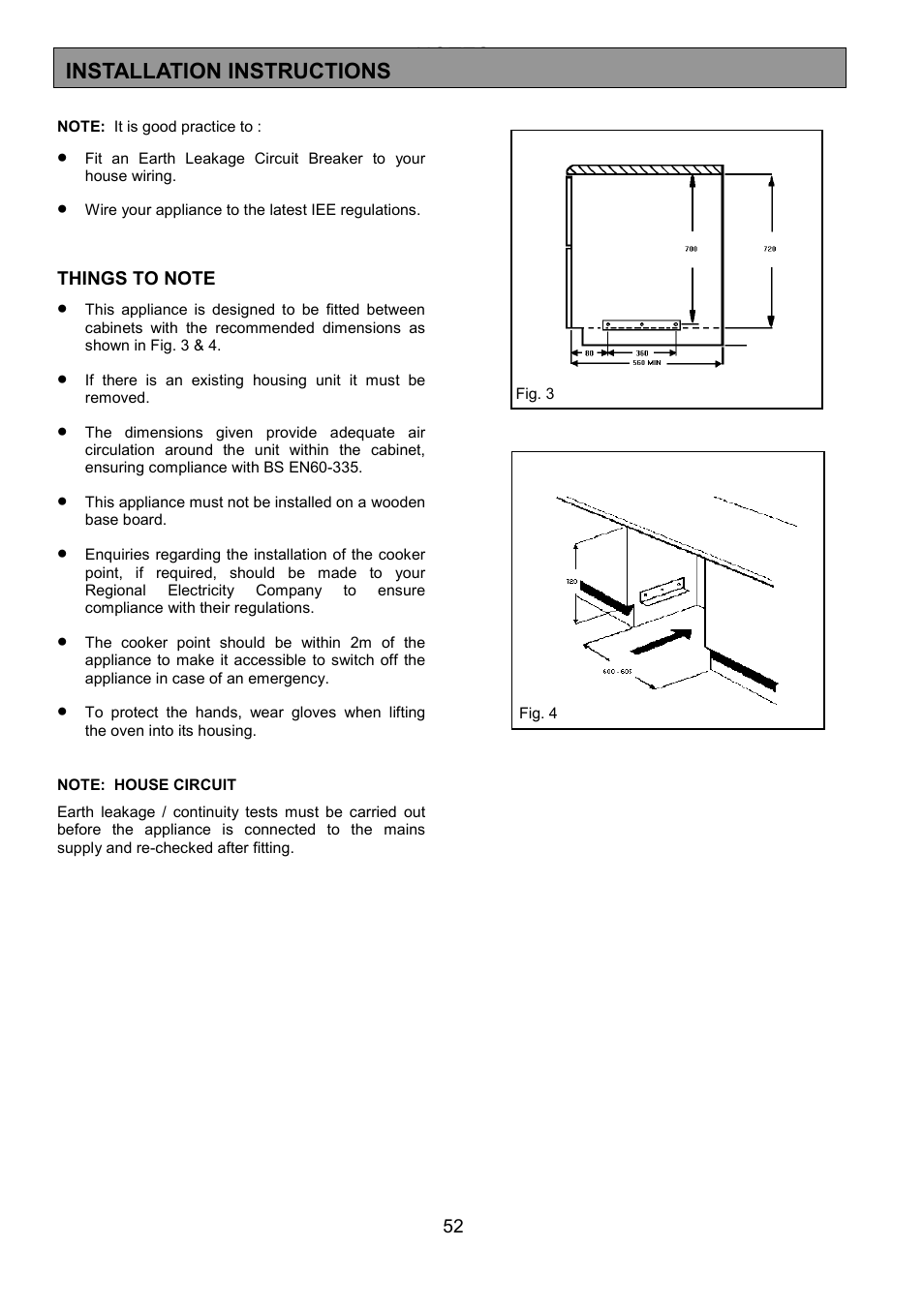 Installation instructions | Zanussi ZHQ 575 User Manual | Page 52 / 60