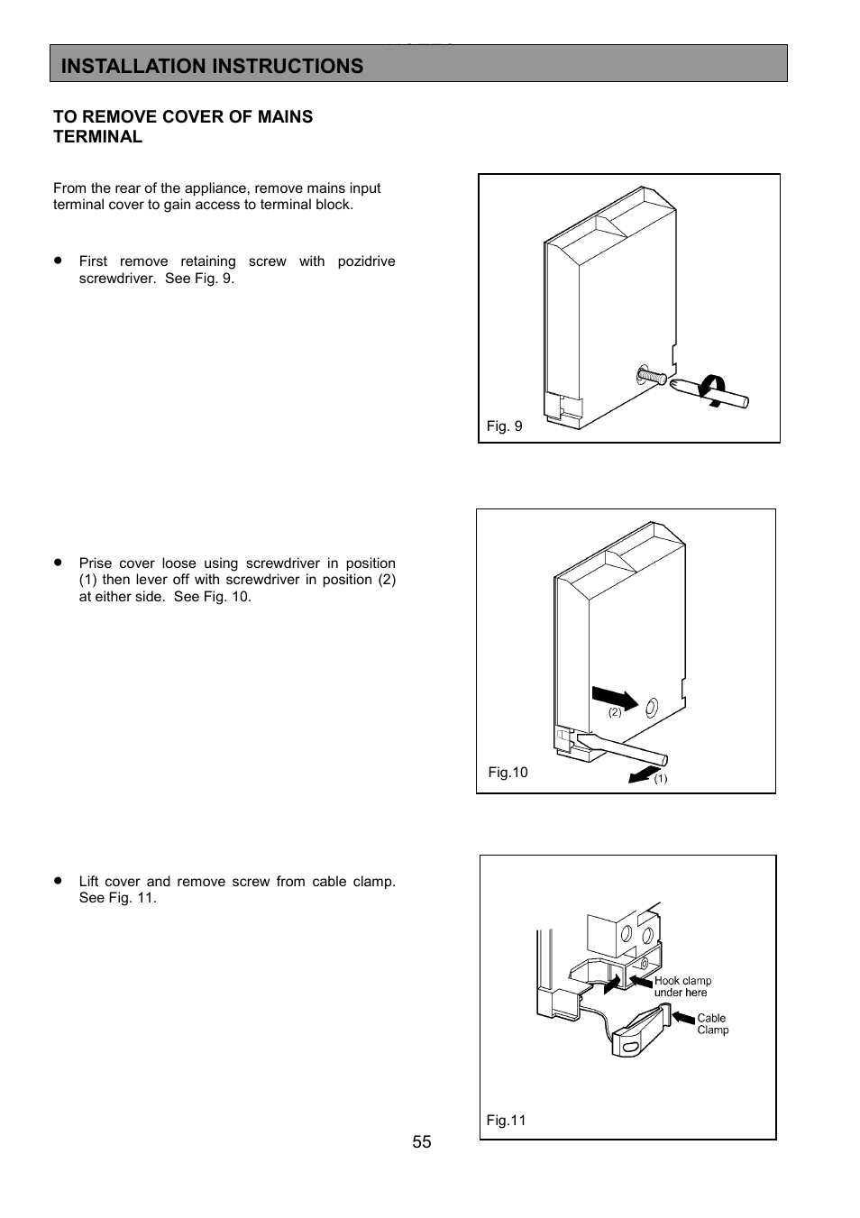 Installation instructions | Zanussi ZHQ 575 User Manual | Page 55 / 60