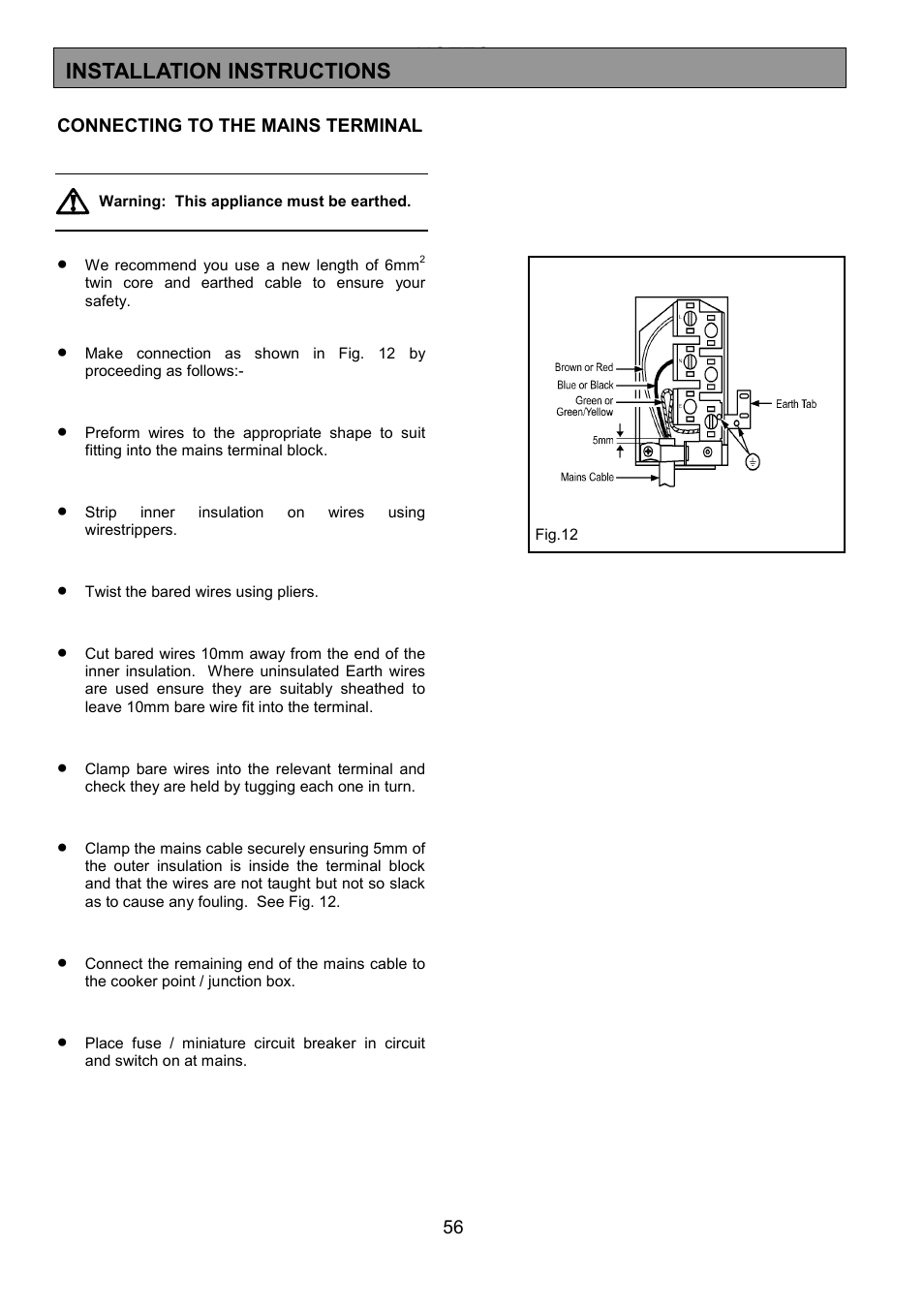 Installation instructions | Zanussi ZHQ 575 User Manual | Page 56 / 60