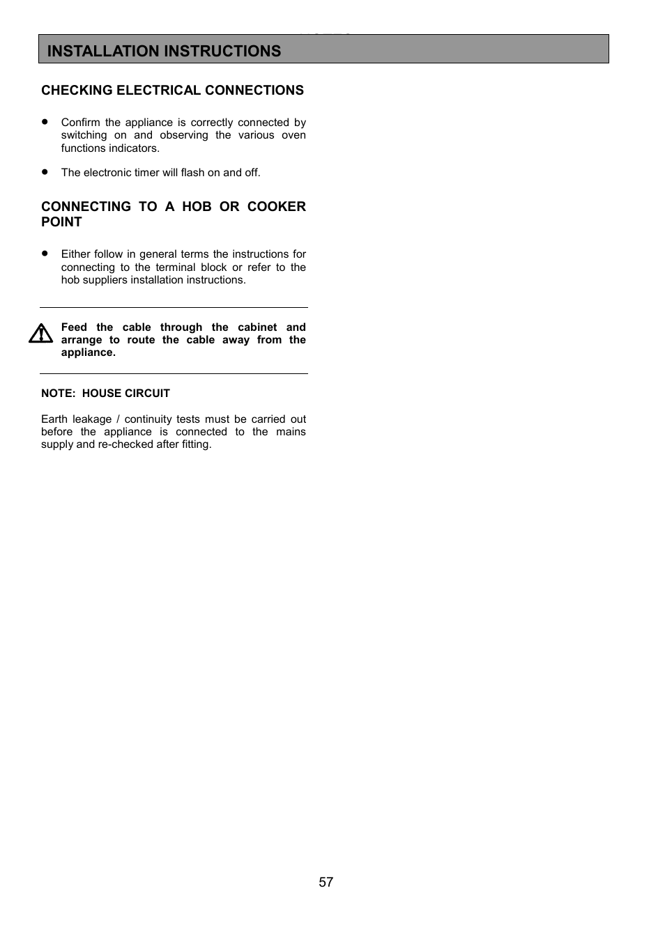 Installation instructions | Zanussi ZHQ 575 User Manual | Page 57 / 60