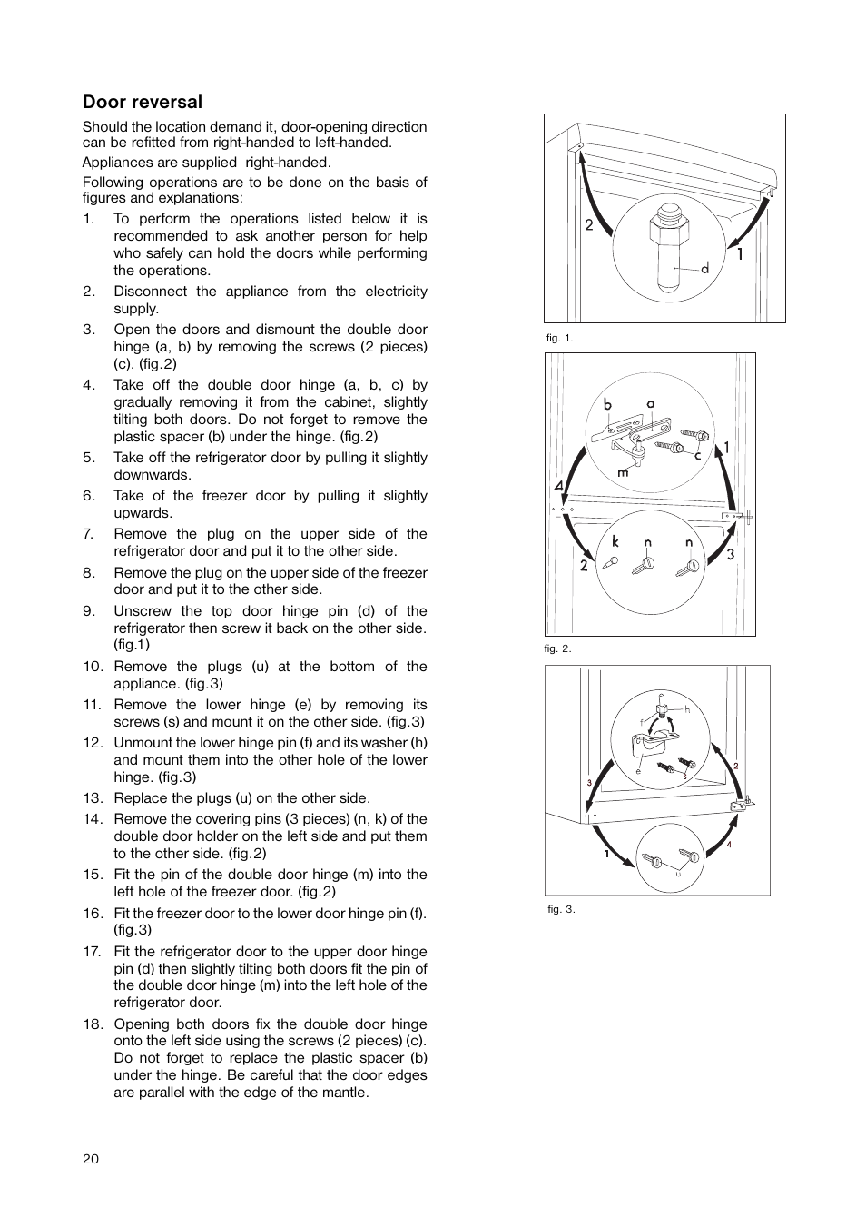 Door reversal | Zanussi ZNB 404 S User Manual | Page 20 / 24