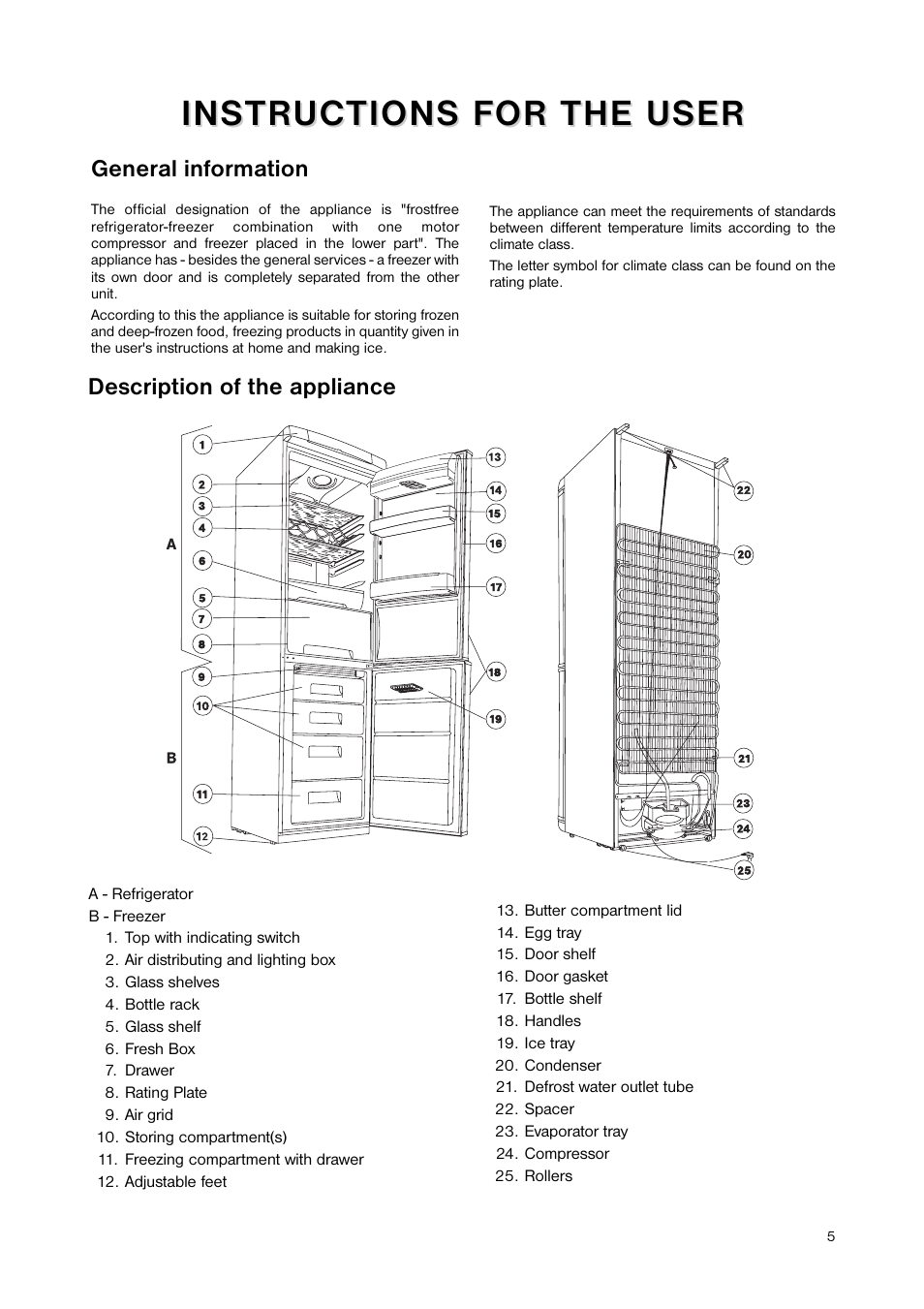 Description of the appliance general information | Zanussi ZNB 404 S User Manual | Page 5 / 24