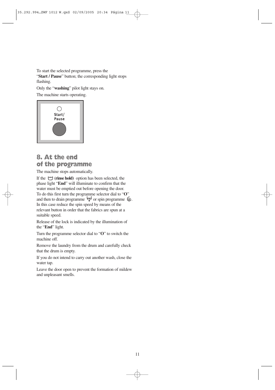 At the end of the programme | Zanussi ZWF 1012 W User Manual | Page 11 / 28