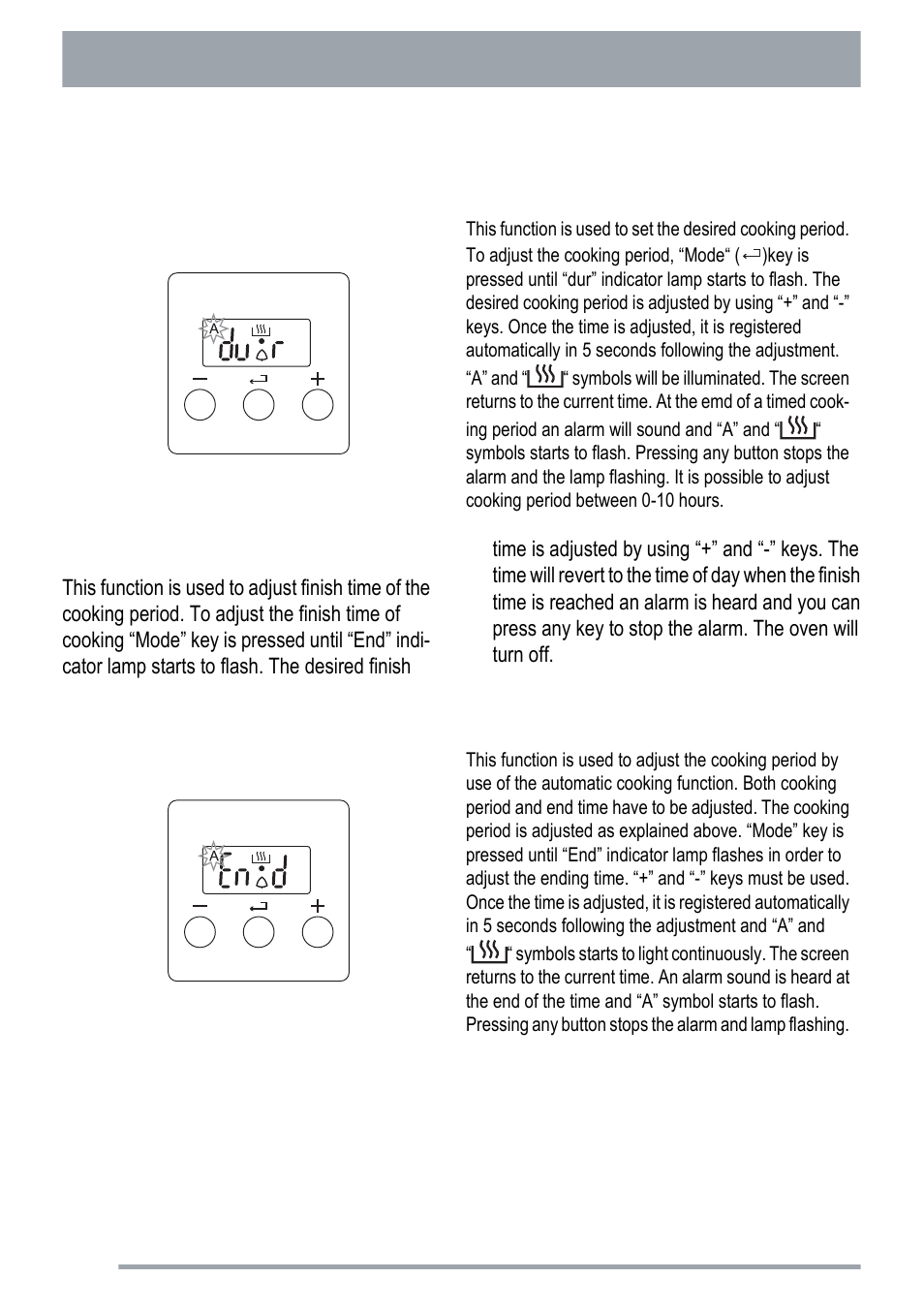 Setting the desired cooking period, Setting the finish time, Setting the cooking period and finish time | Zanussi ZKC5020 User Manual | Page 10 / 36