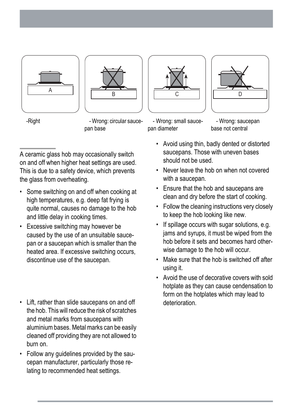 Hints and tips when using the hob | Zanussi ZKC5020 User Manual | Page 12 / 36