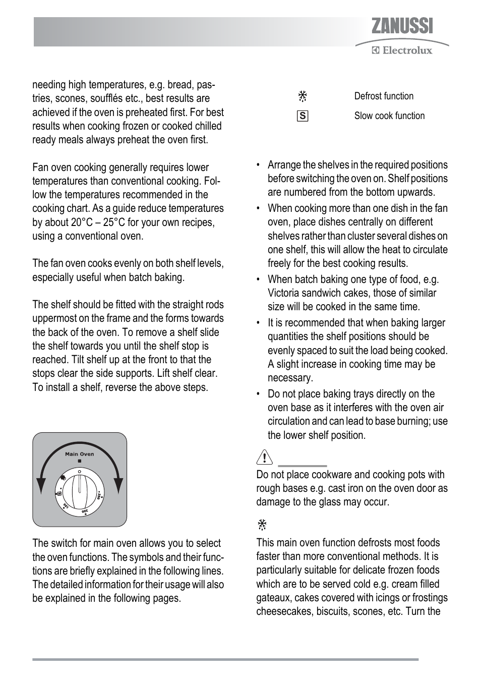 Using the main oven, Hints and tips, Defrost | Zanussi ZKC5020 User Manual | Page 17 / 36