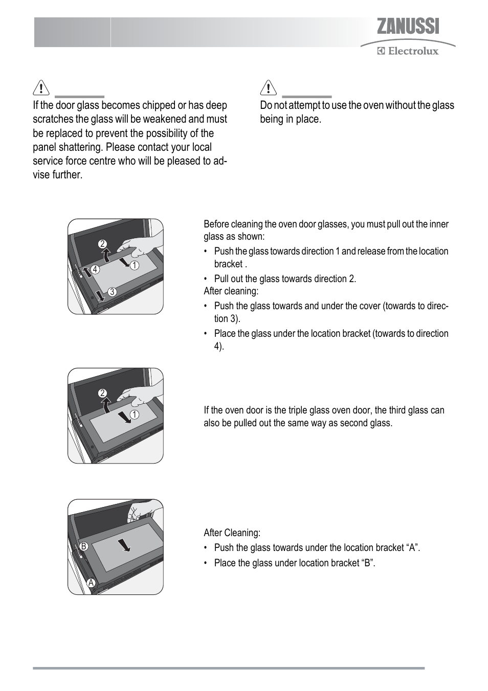 Removal of inner glasses (if applicable ) | Zanussi ZKC5020 User Manual | Page 25 / 36