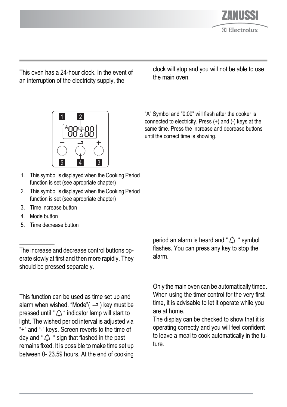 Setting the oven timer control | Zanussi ZKC5020 User Manual | Page 9 / 36