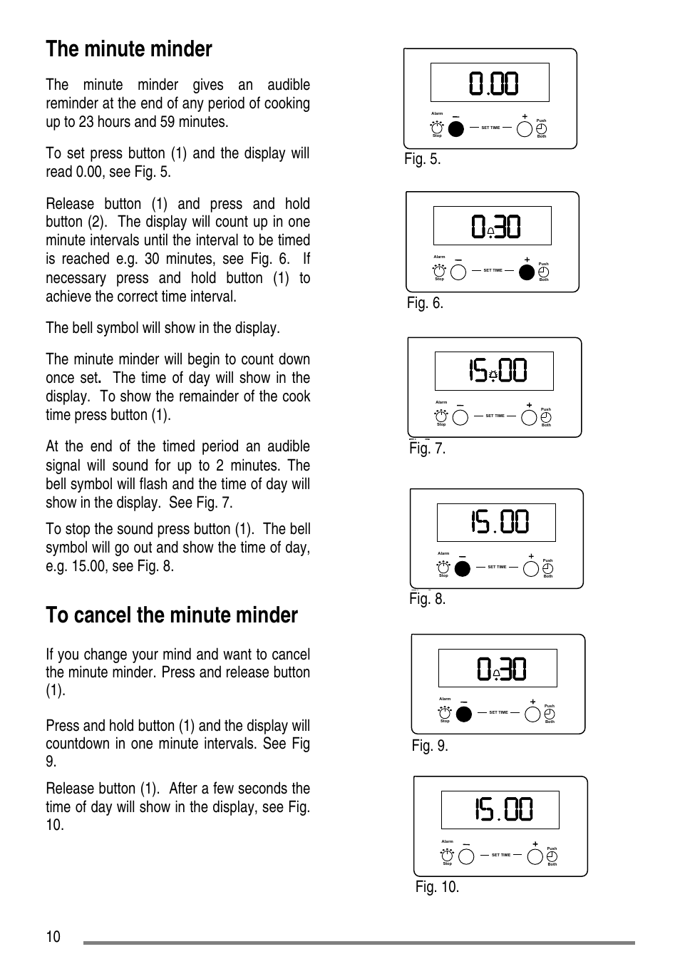 The minute minder, Fig. 5. fig. 6. fig. 7, Fig. 8. fig. 10. fig. 9 | Zanussi ZCE7610 User Manual | Page 10 / 36