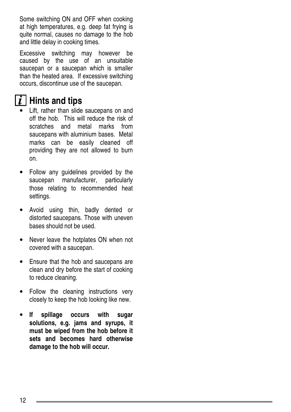Hints and tips | Zanussi ZCE7610 User Manual | Page 12 / 36