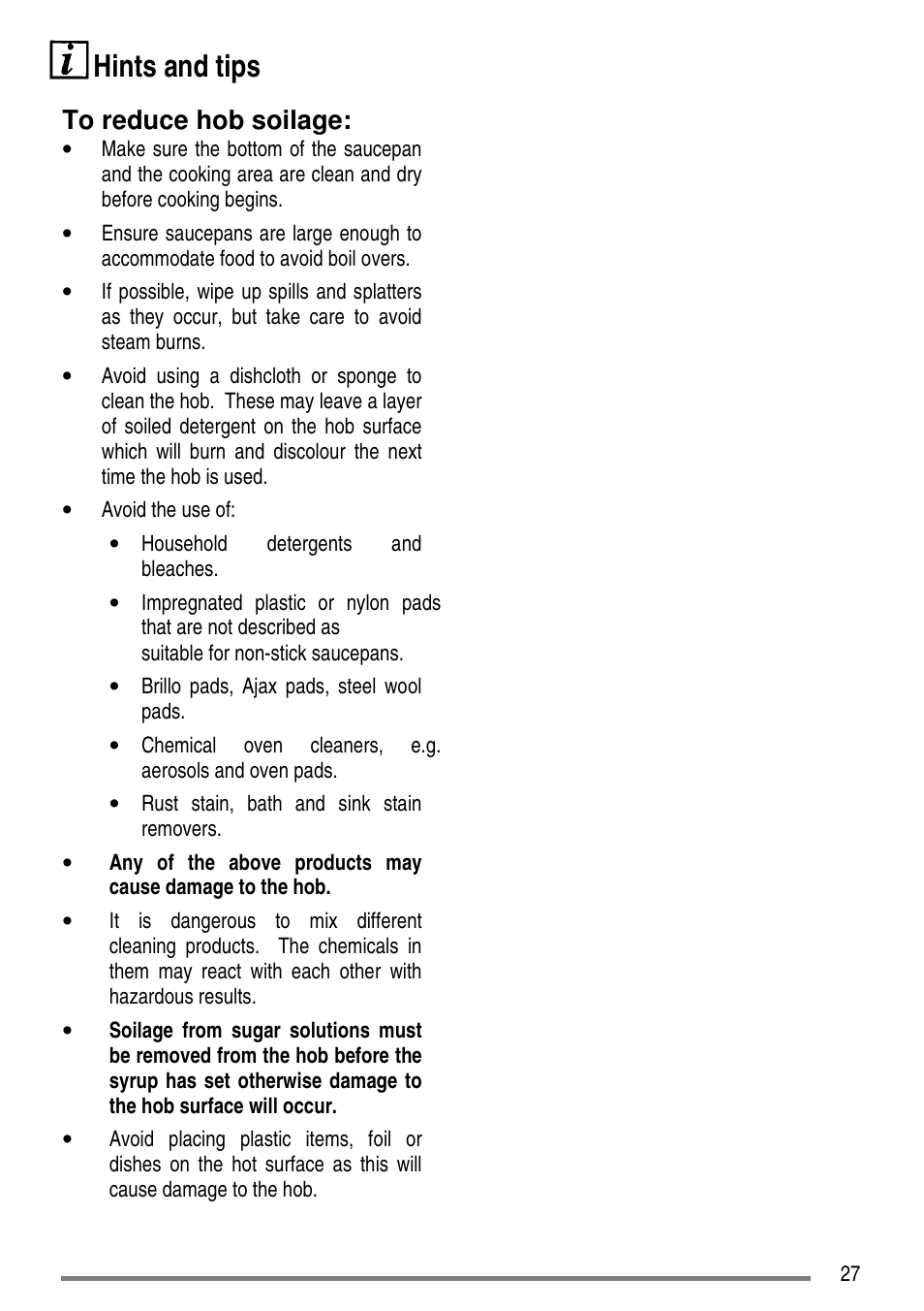 Hints and tips | Zanussi ZCE7610 User Manual | Page 27 / 36