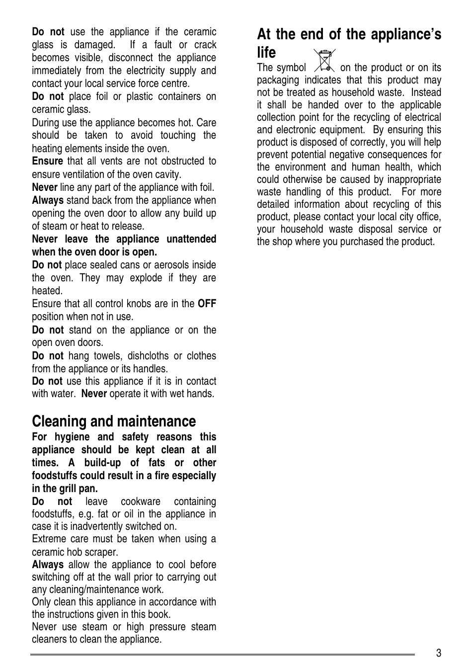 Cleaning and maintenance, At the end of the appliance’s life | Zanussi ZCE7610 User Manual | Page 3 / 36