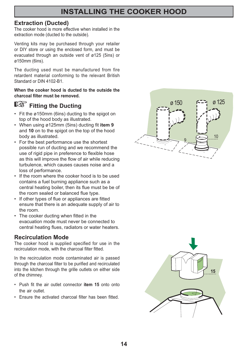 Installing the cooker hood, Ш 125, Ш 150 | Zanussi ZHC705 User Manual | Page 14 / 16