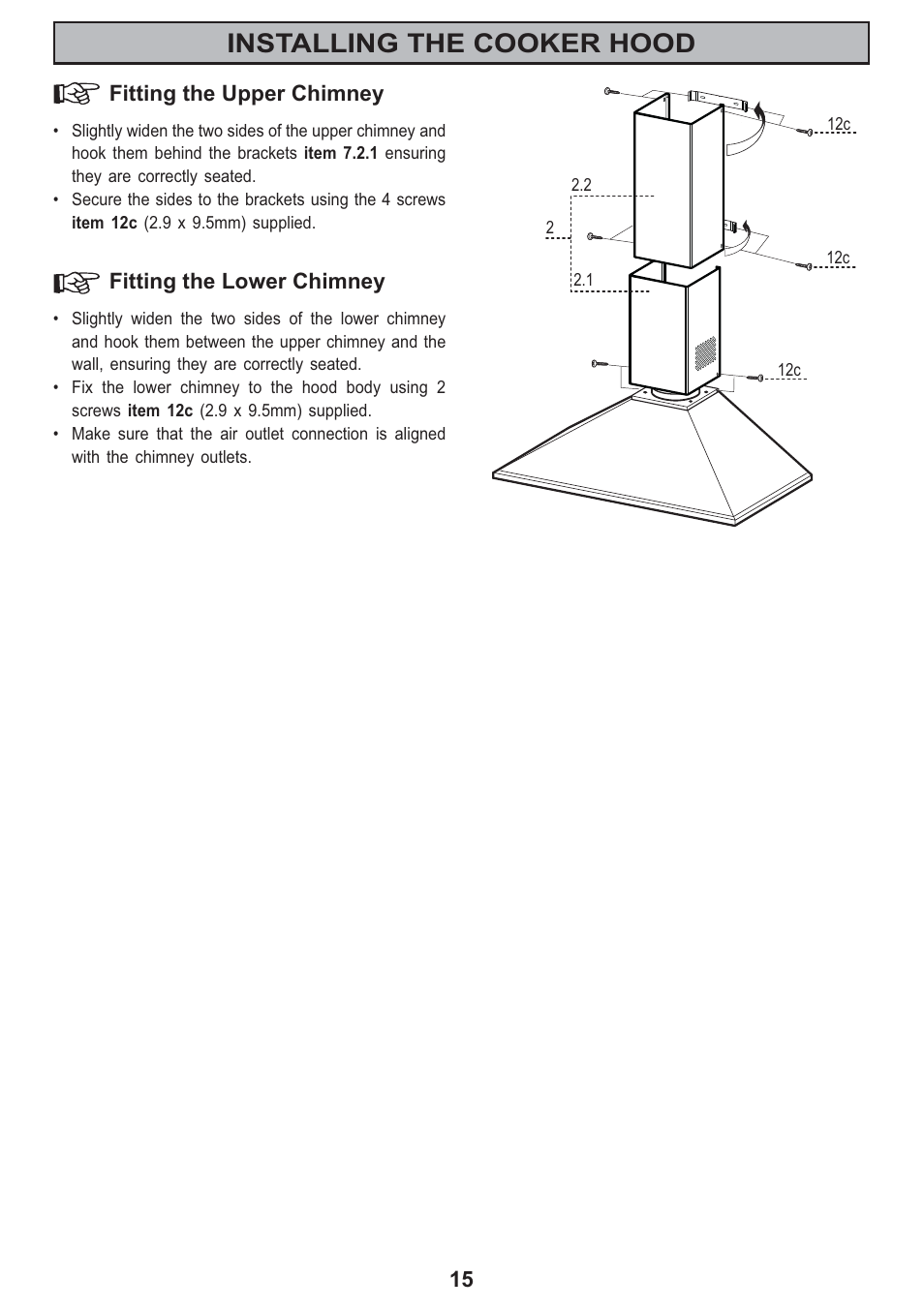 Installing the cooker hood | Zanussi ZHC705 User Manual | Page 15 / 16