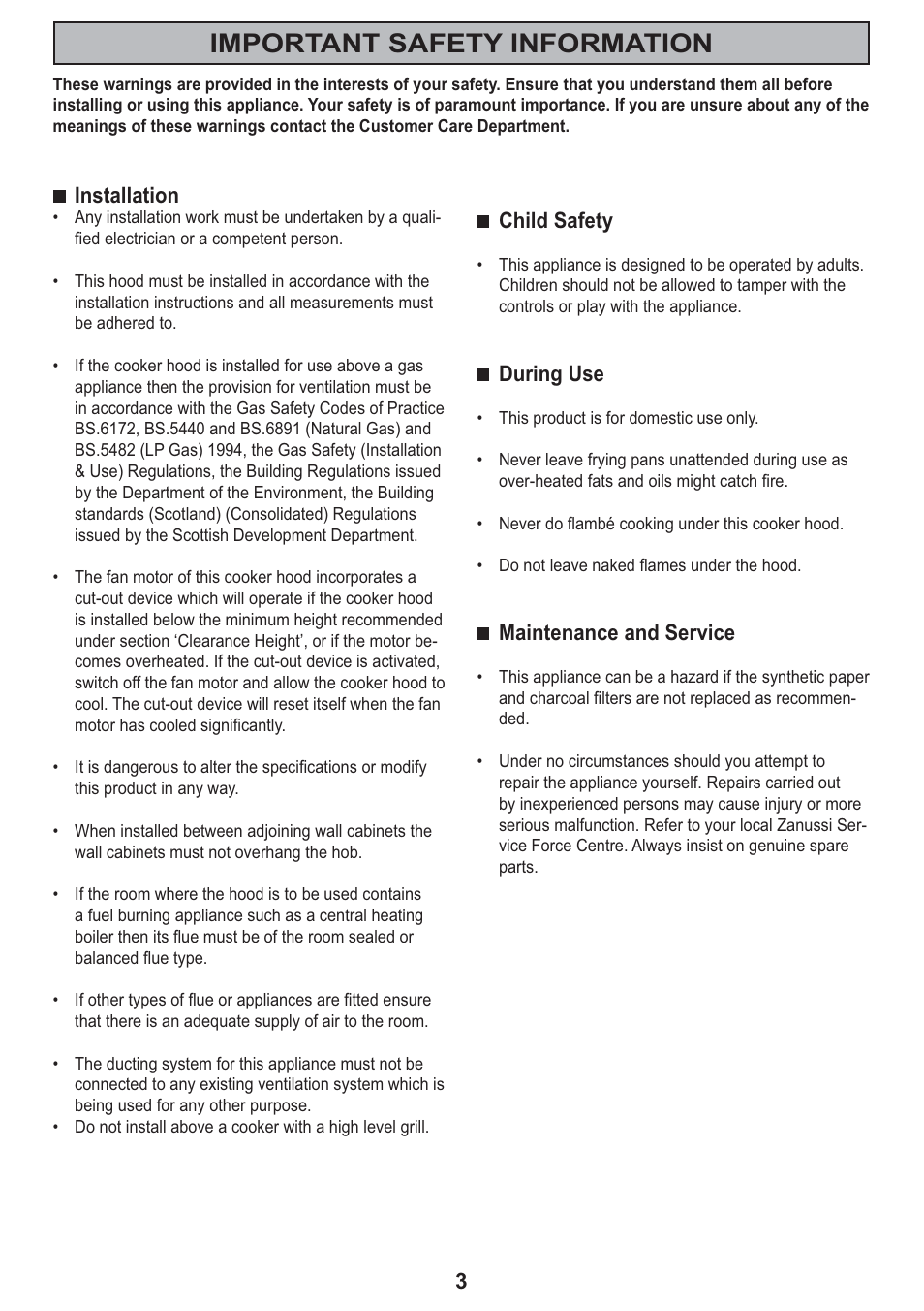 Important safety information | Zanussi ZHC705 User Manual | Page 3 / 16