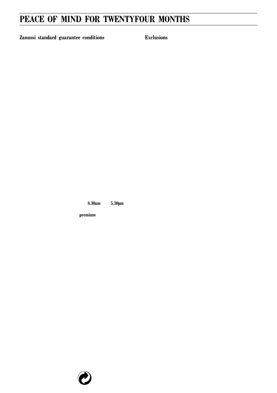 Peace of mind for twentyfour months | Zanussi ZEC 40 User Manual | Page 17 / 17