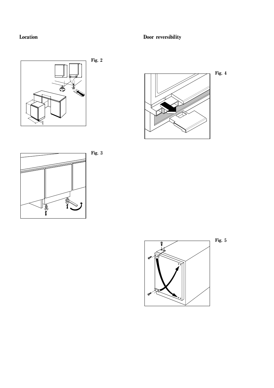 Location, Door reversibility | Zanussi ZEC 40 User Manual | Page 7 / 17