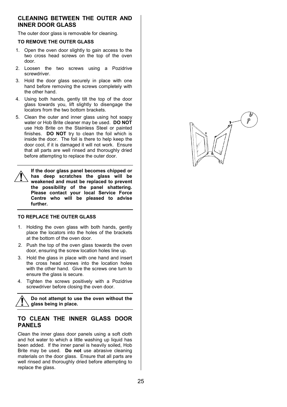 25 cleaning between the outer and inner door glass | Zanussi ZCE 5001 User Manual | Page 25 / 32