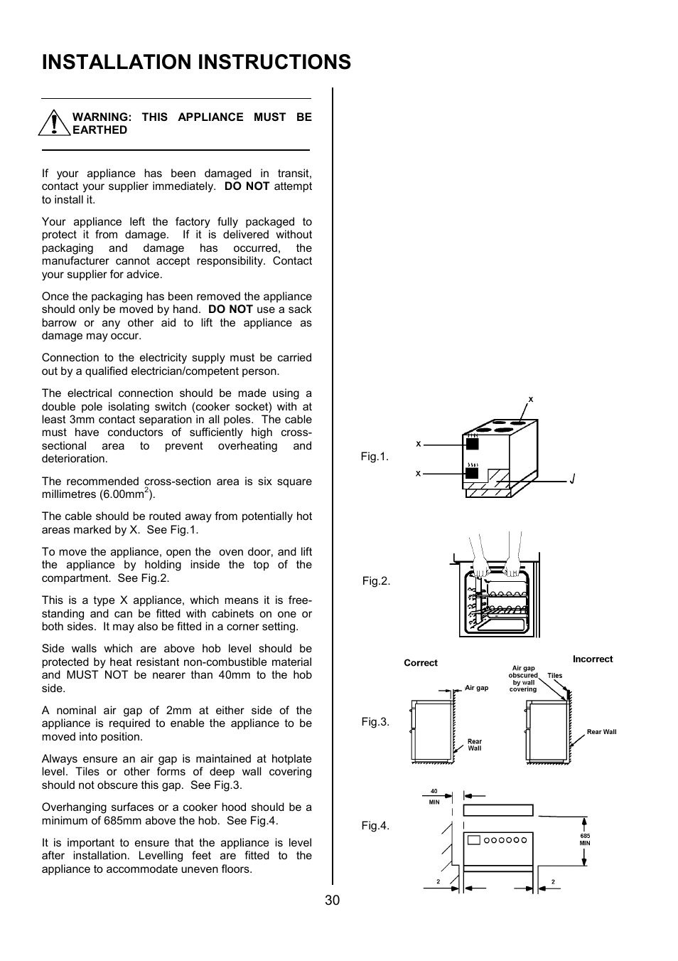 Installation instructions | Zanussi ZCE 5001 User Manual | Page 30 / 32