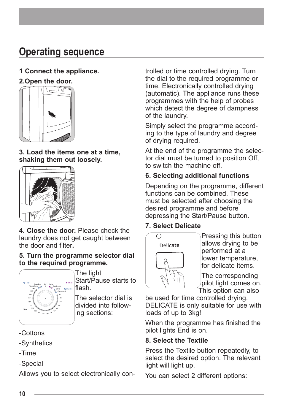 Operating sequence | Zanussi ZDC 47100 W User Manual | Page 10 / 26