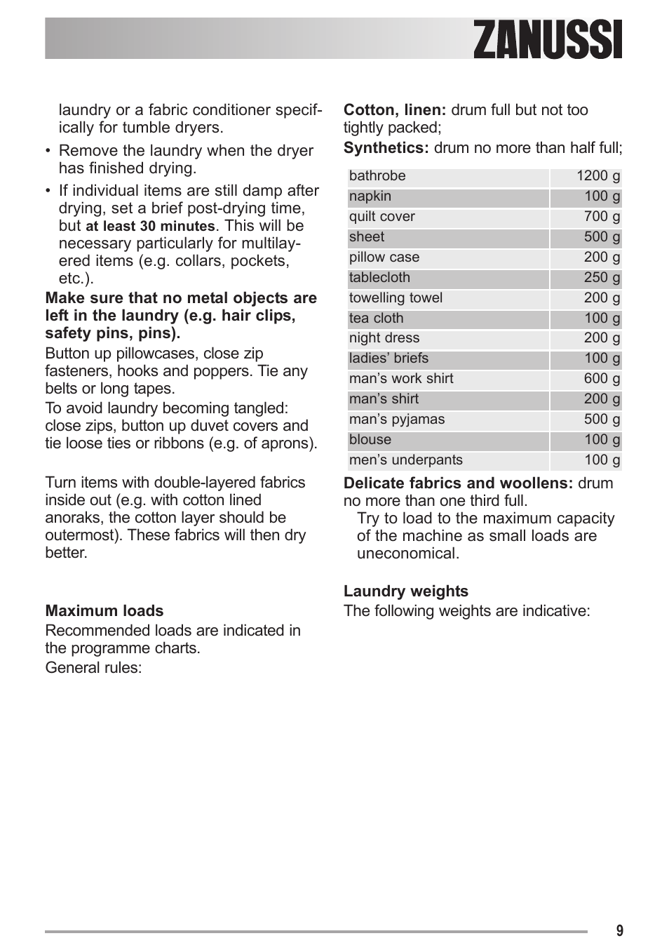 Zanussi ZDC 47100 W User Manual | Page 9 / 26