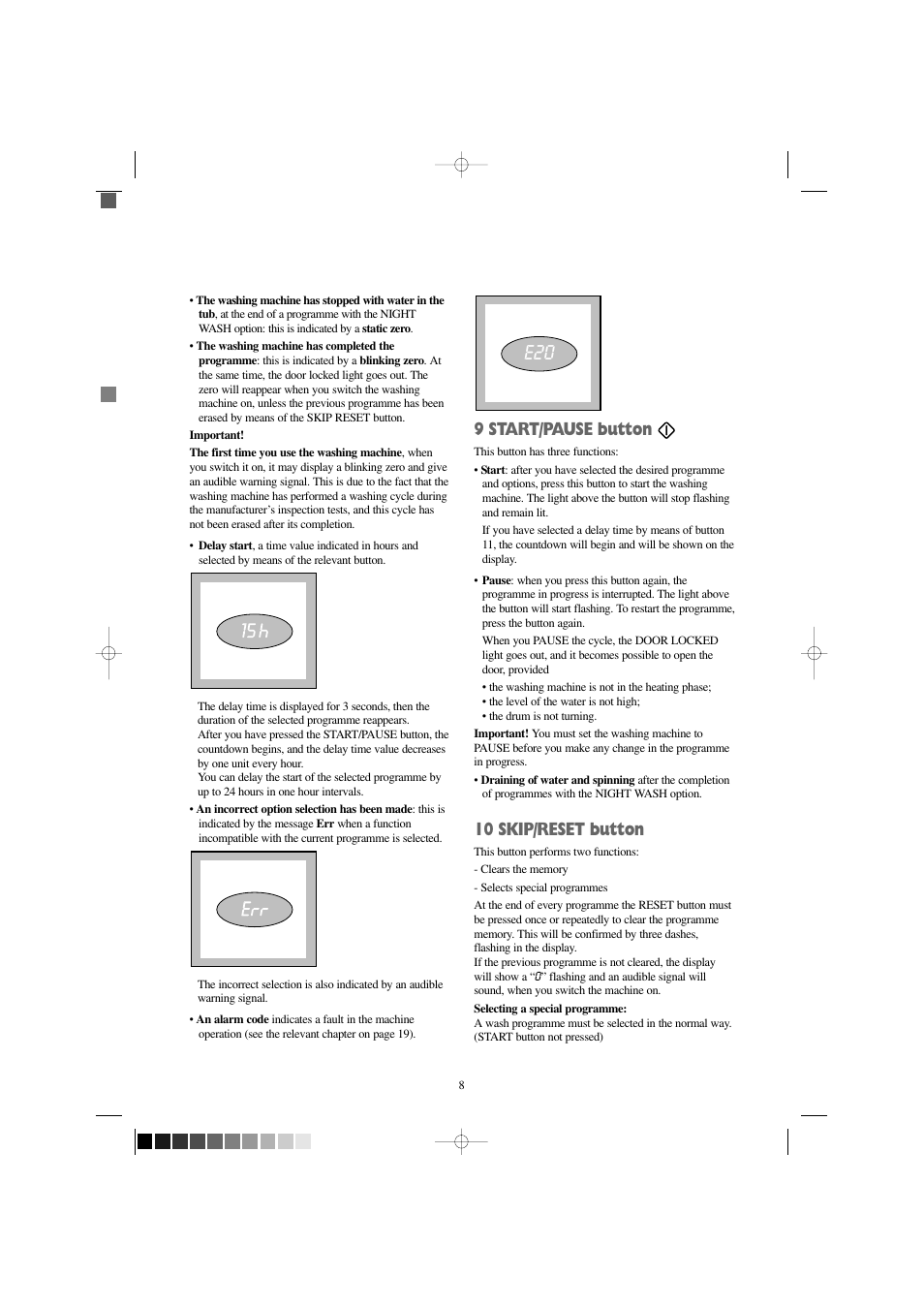 9 start/pause button, 10 skip/reset button | Zanussi FJD 1466 W User Manual | Page 8 / 27