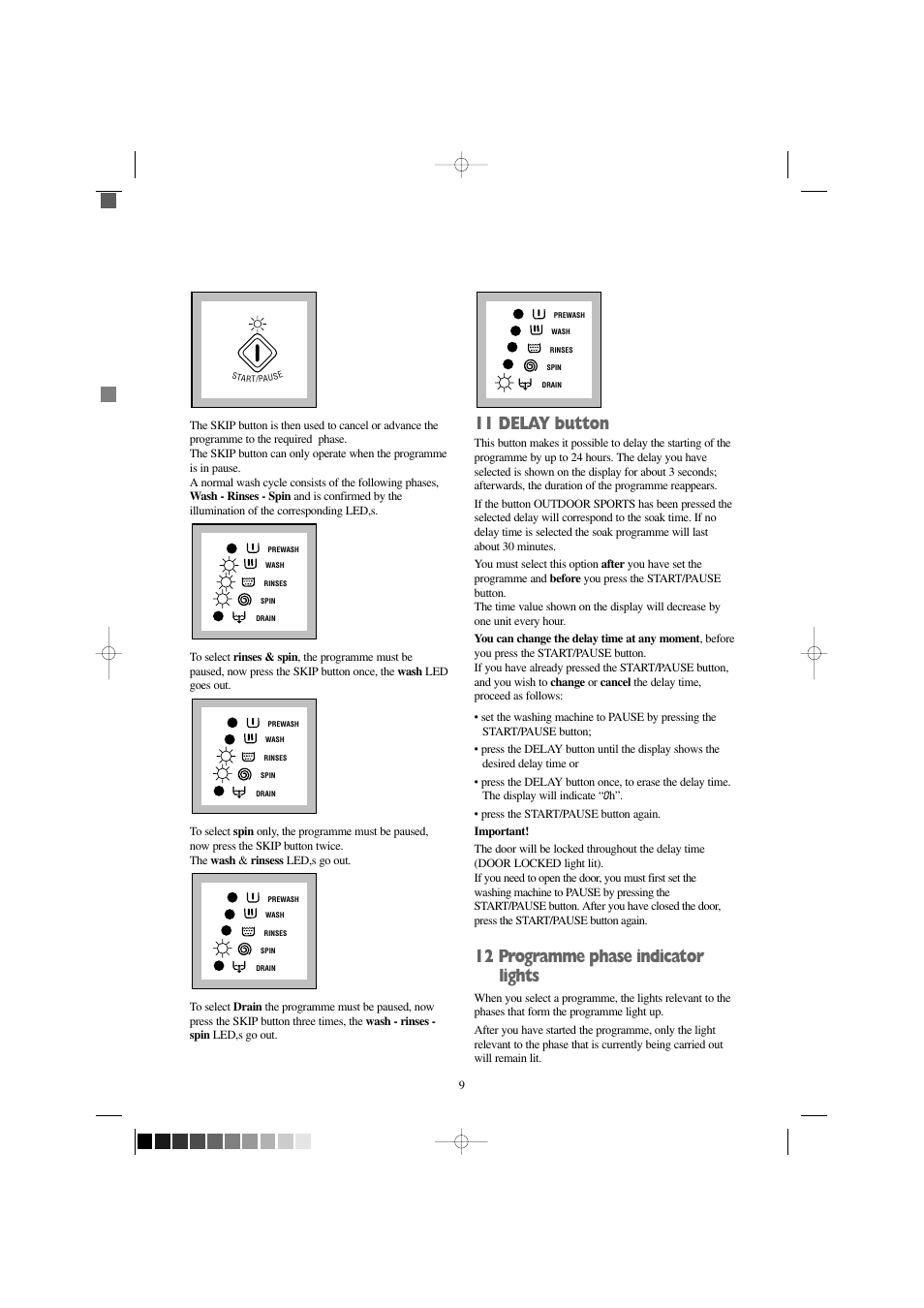 11 delay button, 12 programme phase indicator lights | Zanussi FJD 1466 W User Manual | Page 9 / 27