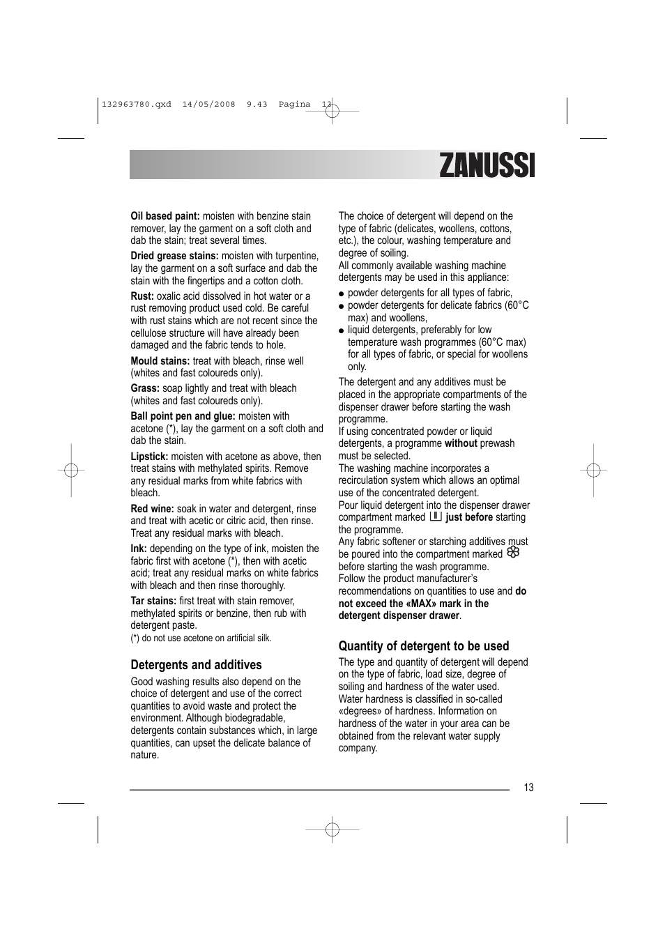 Zanussi ZWF16070 W1 User Manual | Page 13 / 28