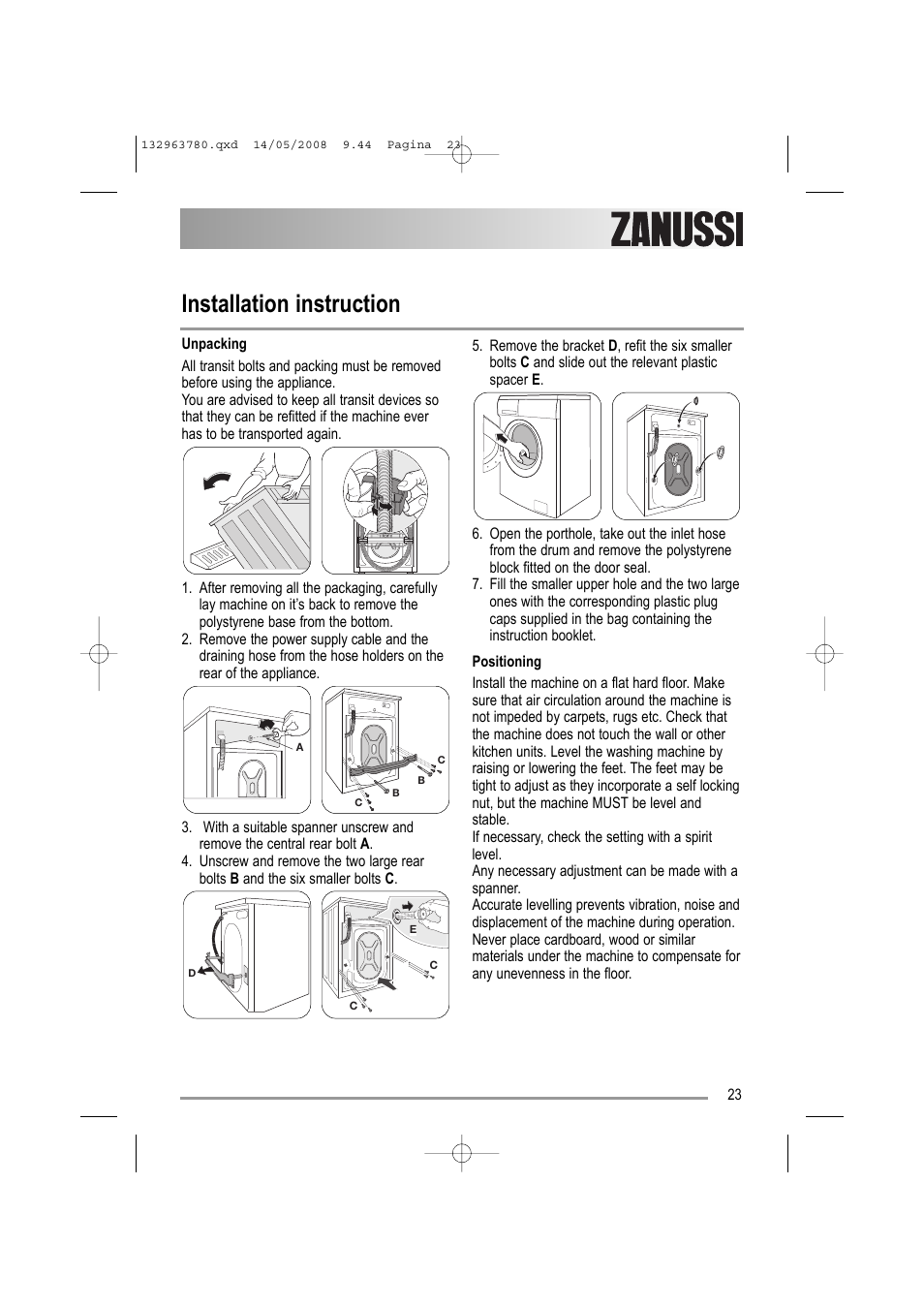 Installation instruction | Zanussi ZWF16070 W1 User Manual | Page 23 / 28