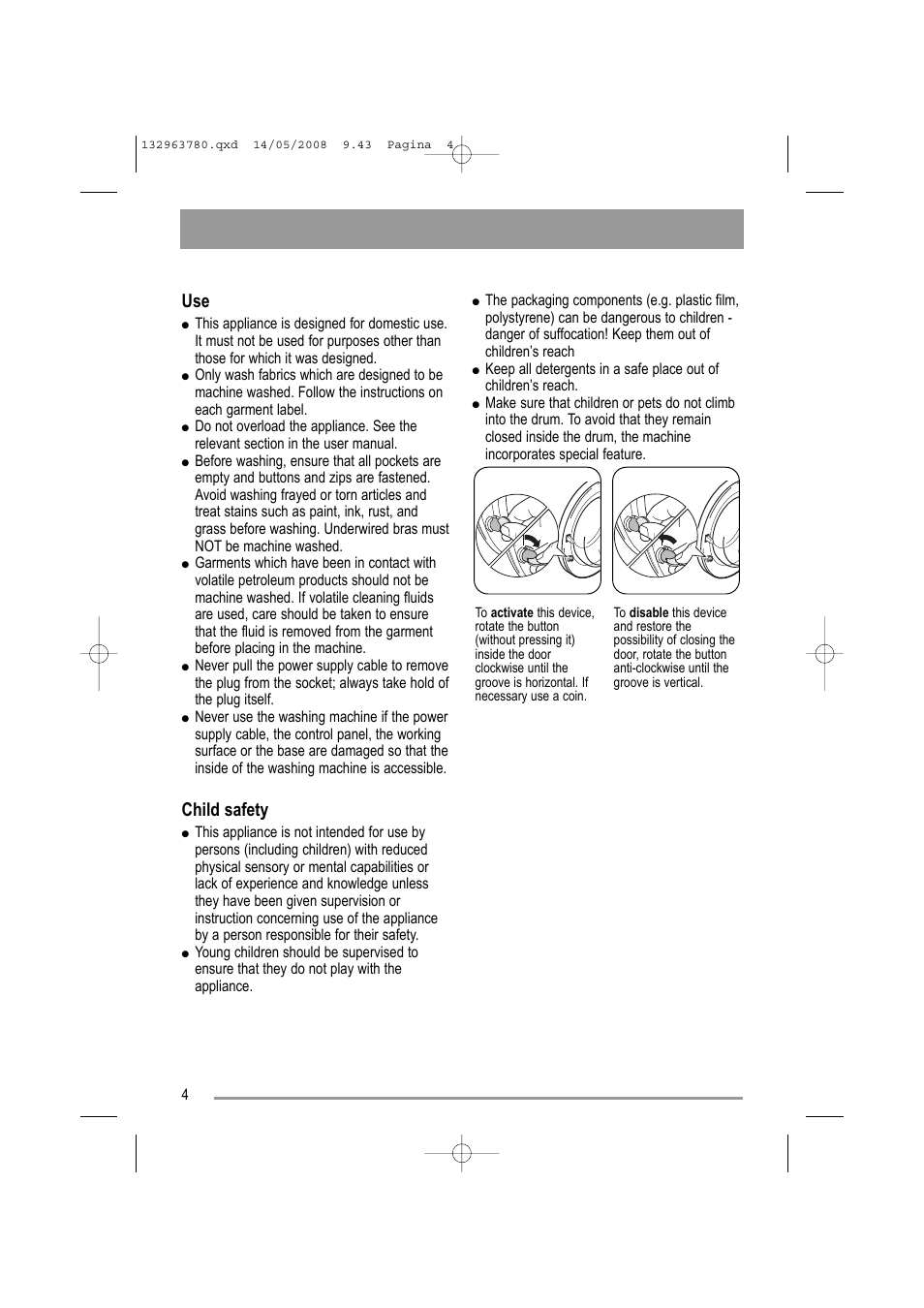 Child safety | Zanussi ZWF16070 W1 User Manual | Page 4 / 28