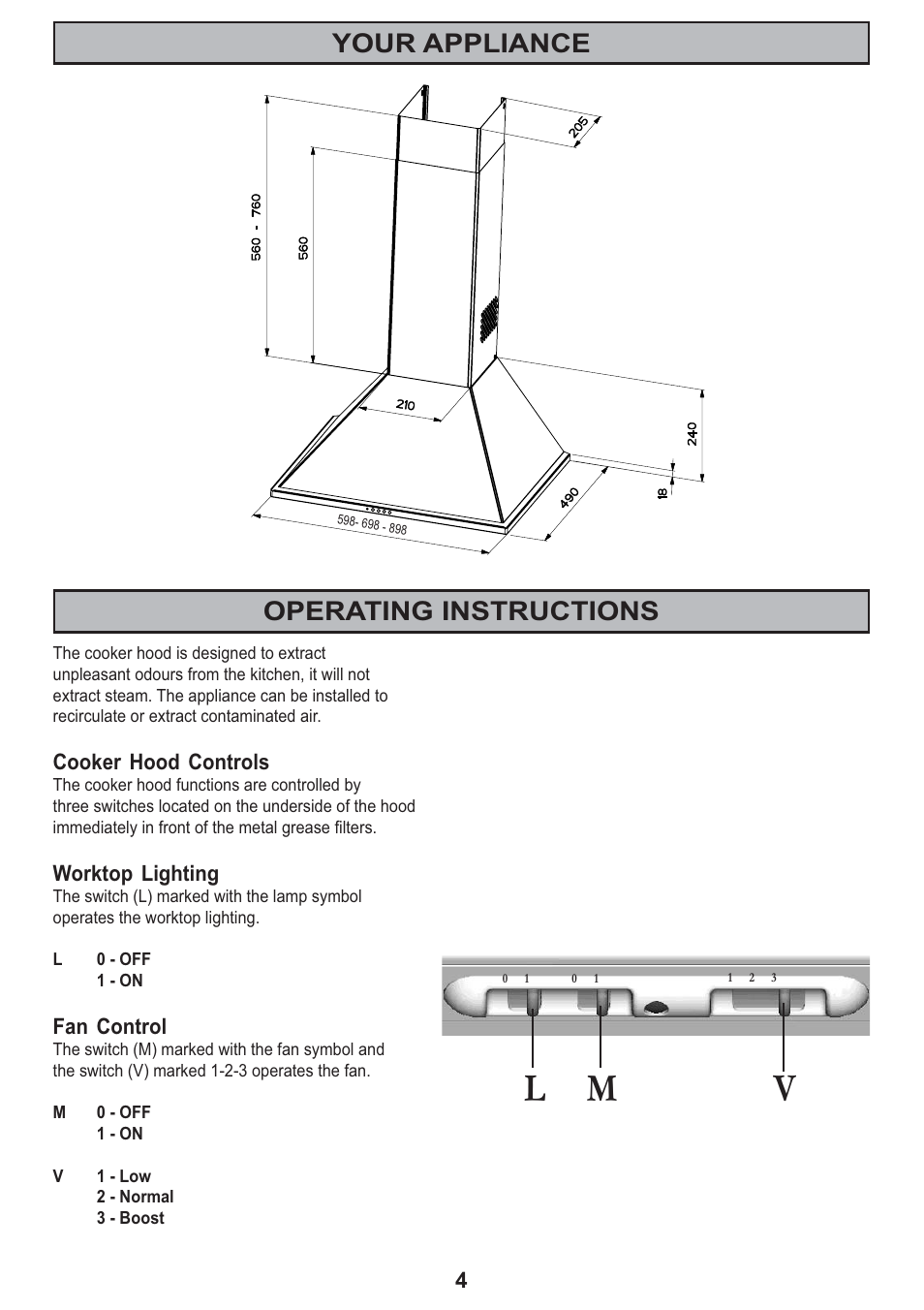 Lm v, Your appliance operating instructions | Zanussi ZHC605 User Manual | Page 4 / 16