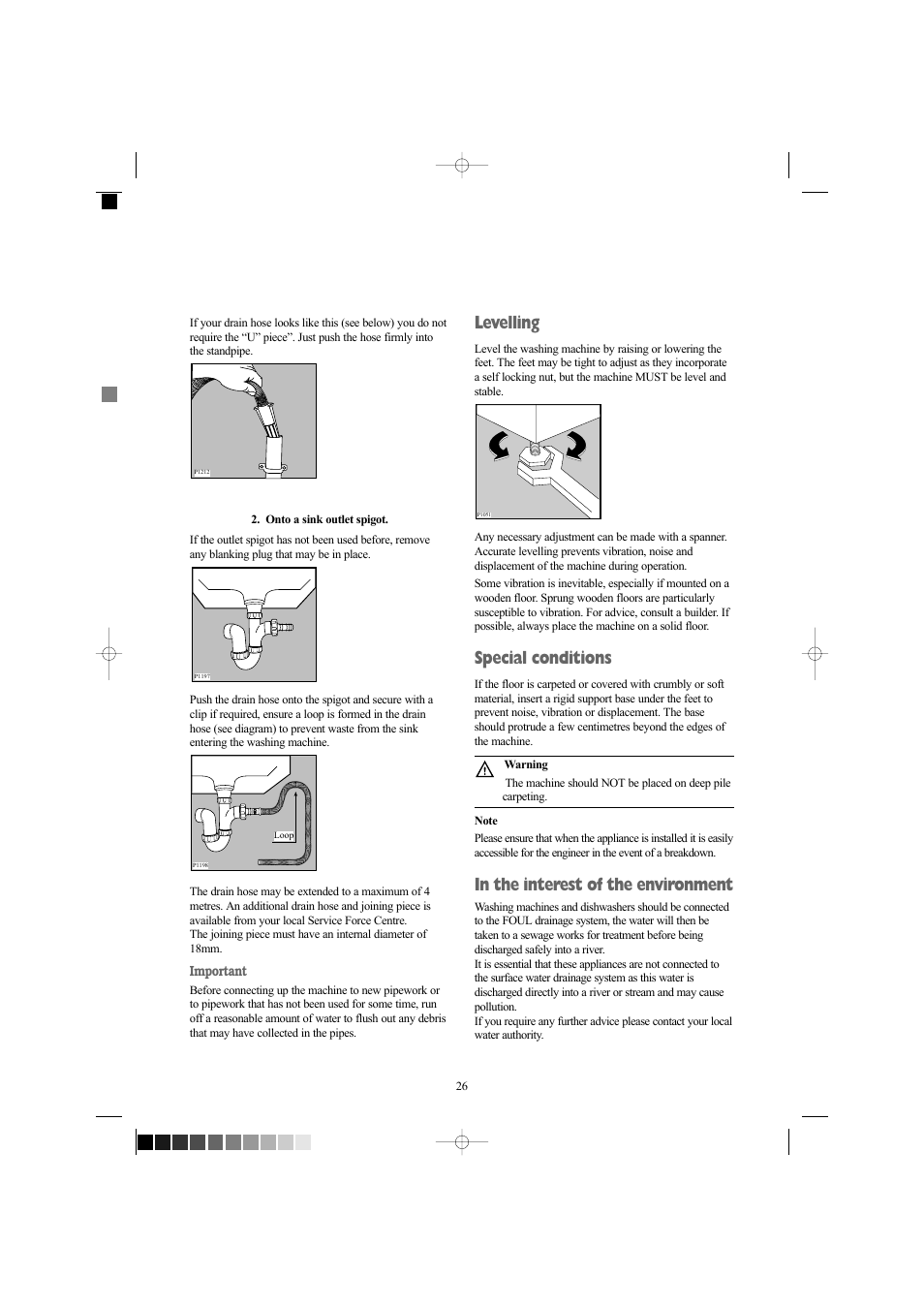 Levelling, Special conditions | Zanussi ZWD 1261 W User Manual | Page 26 / 28