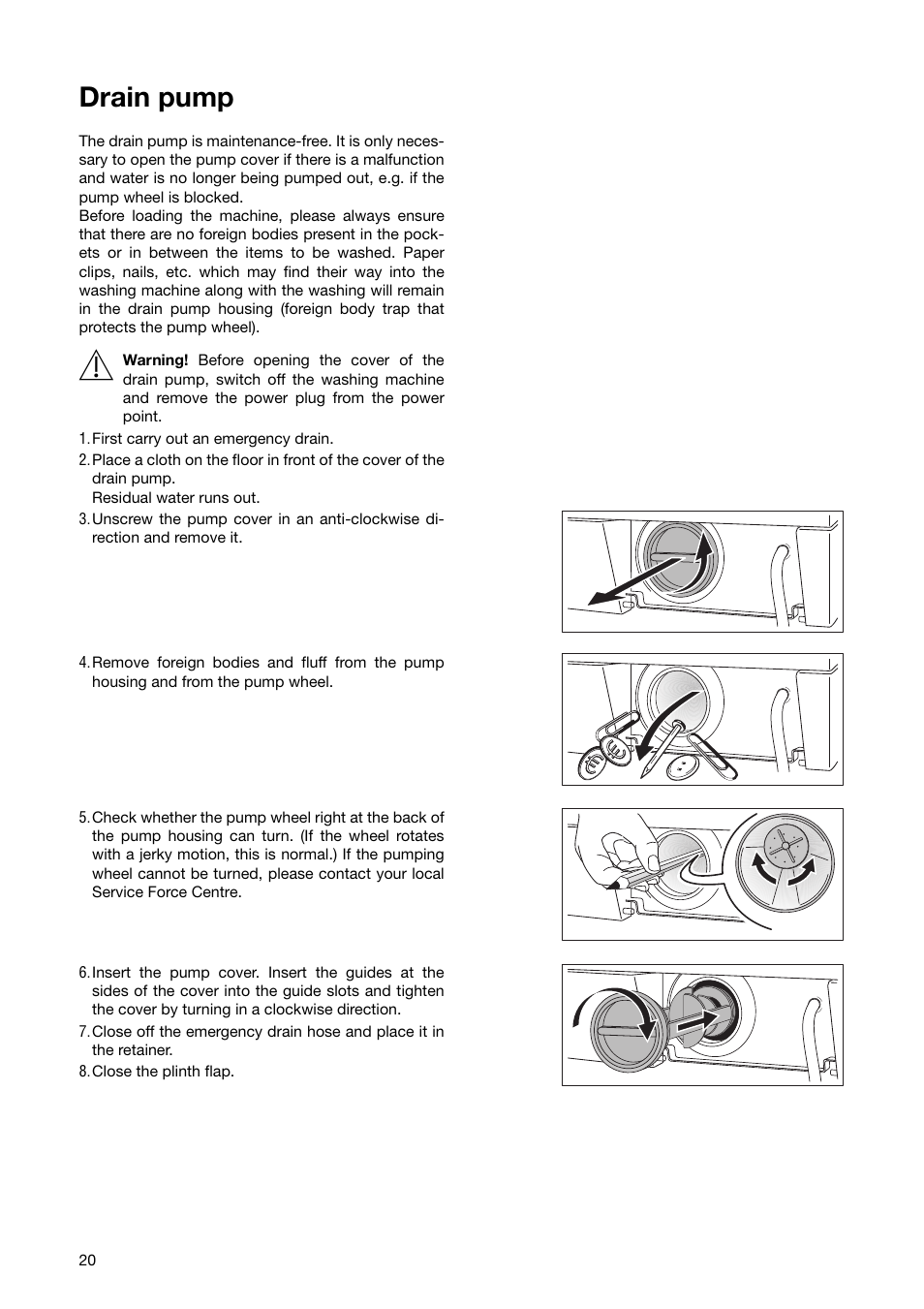 Drain pump | Zanussi ZWF 1840 W User Manual | Page 20 / 36