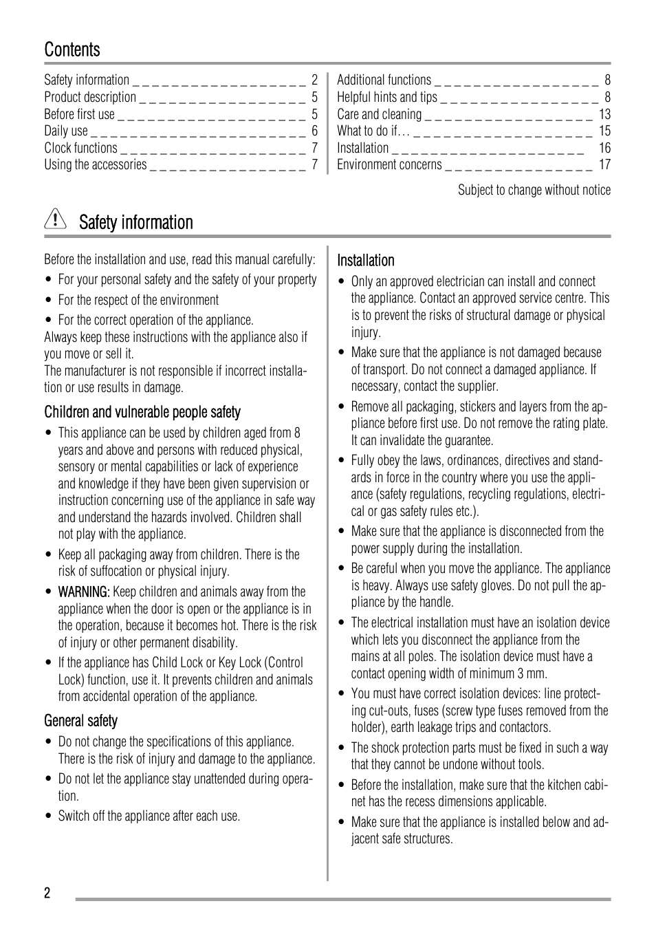 Zanussi ZYB 460 User Manual | Page 2 / 20