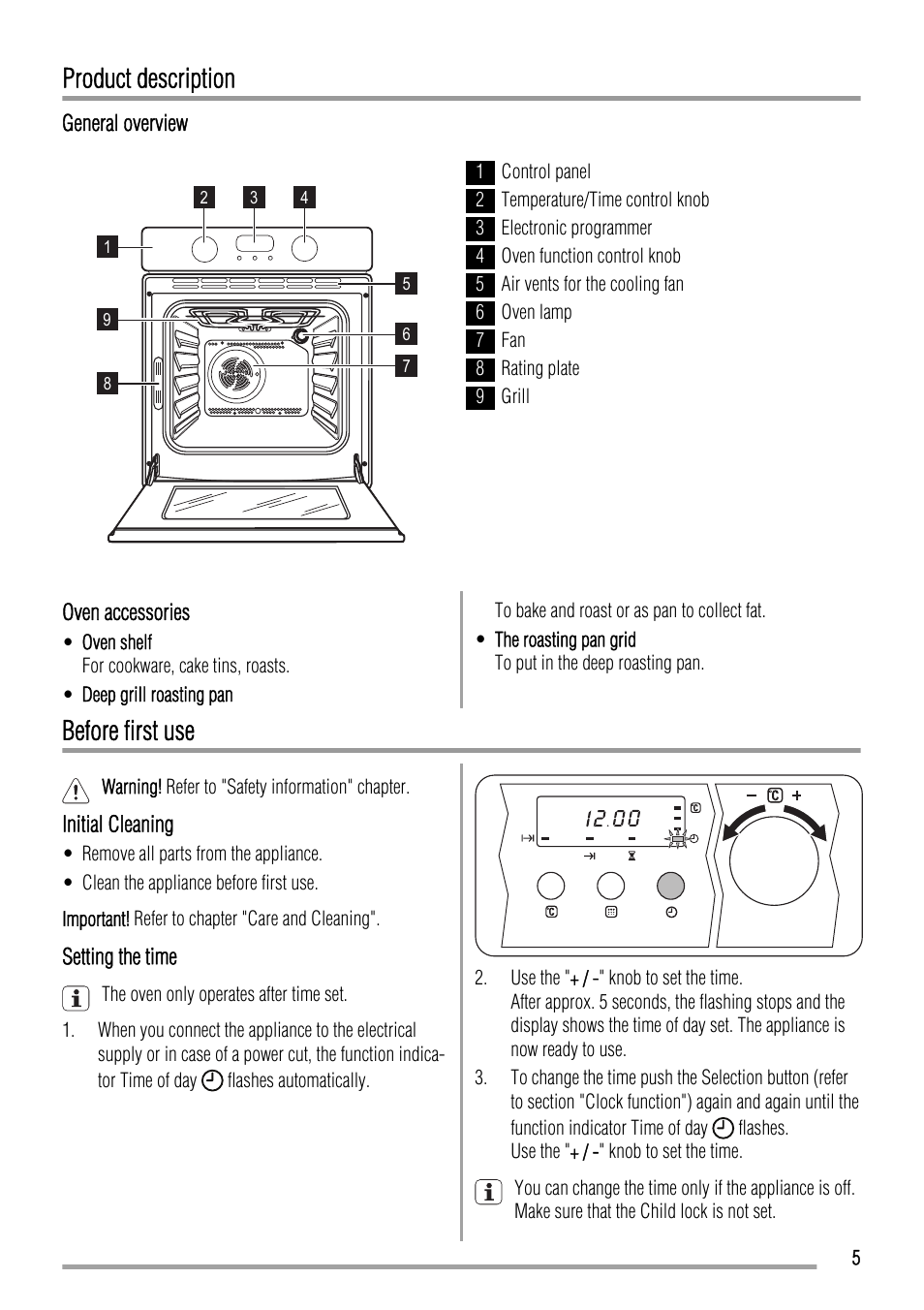 Product description, Before first use | Zanussi ZYB 460 User Manual | Page 5 / 20