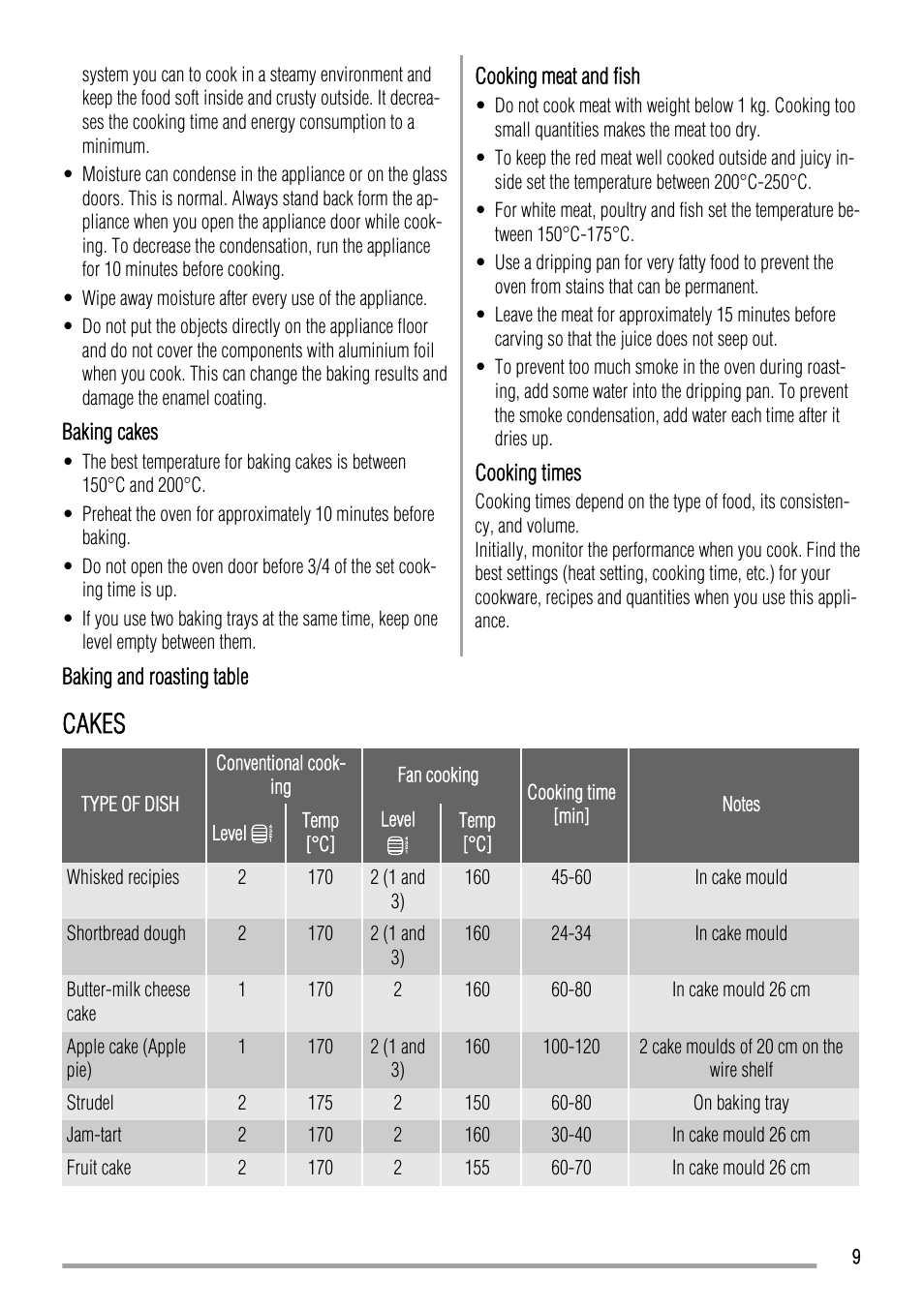 Cakes | Zanussi ZYB 460 User Manual | Page 9 / 20