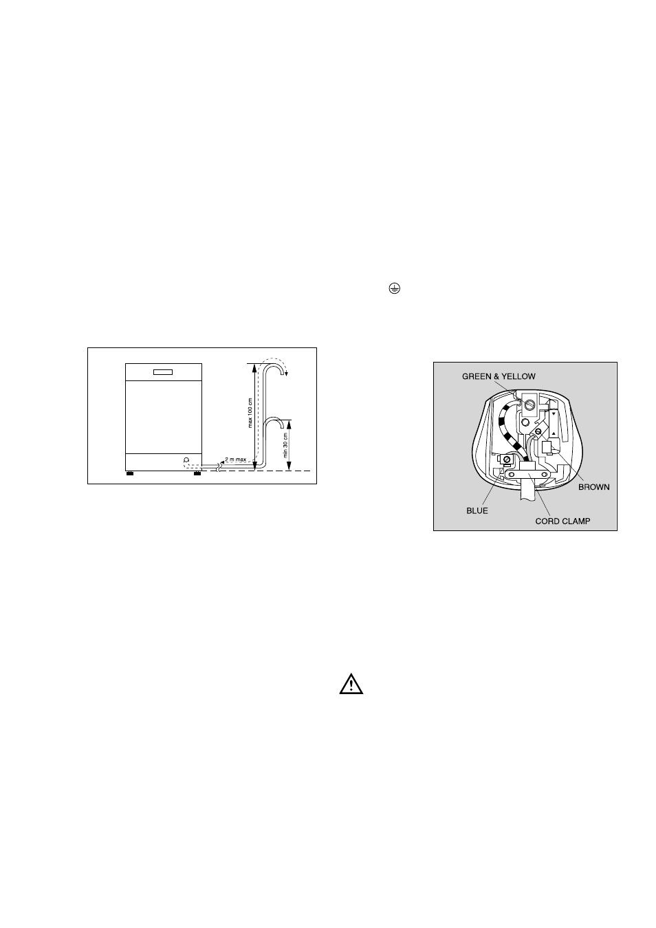 Water outlet hose connection, Electrical connection | Zanussi DE 6754 User Manual | Page 20 / 24