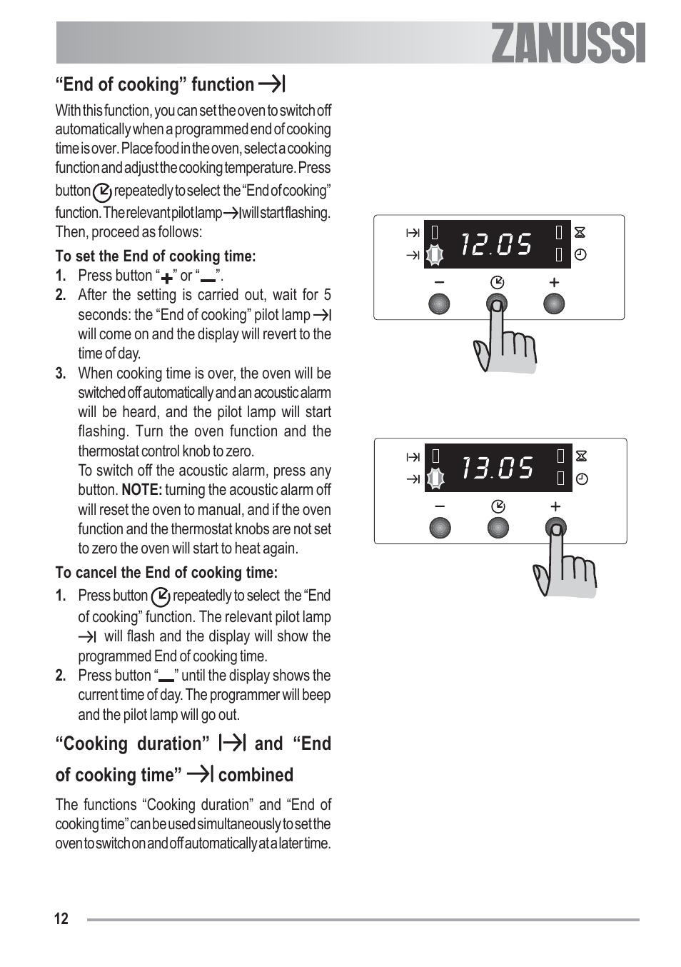End of cooking” function | Zanussi U33008 ZOB 330 User Manual | Page 12 / 32